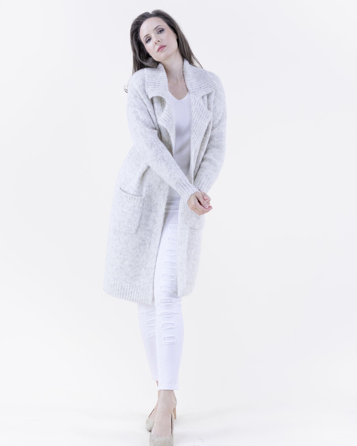 Ribbed Notch Lapel Heather Coatigan - (S/M, L/XL)
