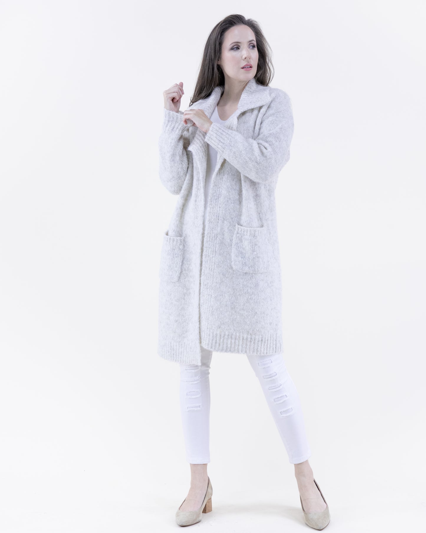 Ribbed Notch Lapel Heather Coatigan - (S/M, L/XL)