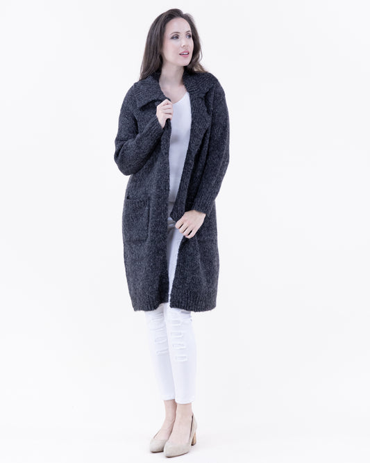 Ribbed Notch Lapel Heather Coatigan - (S/M, L/XL)