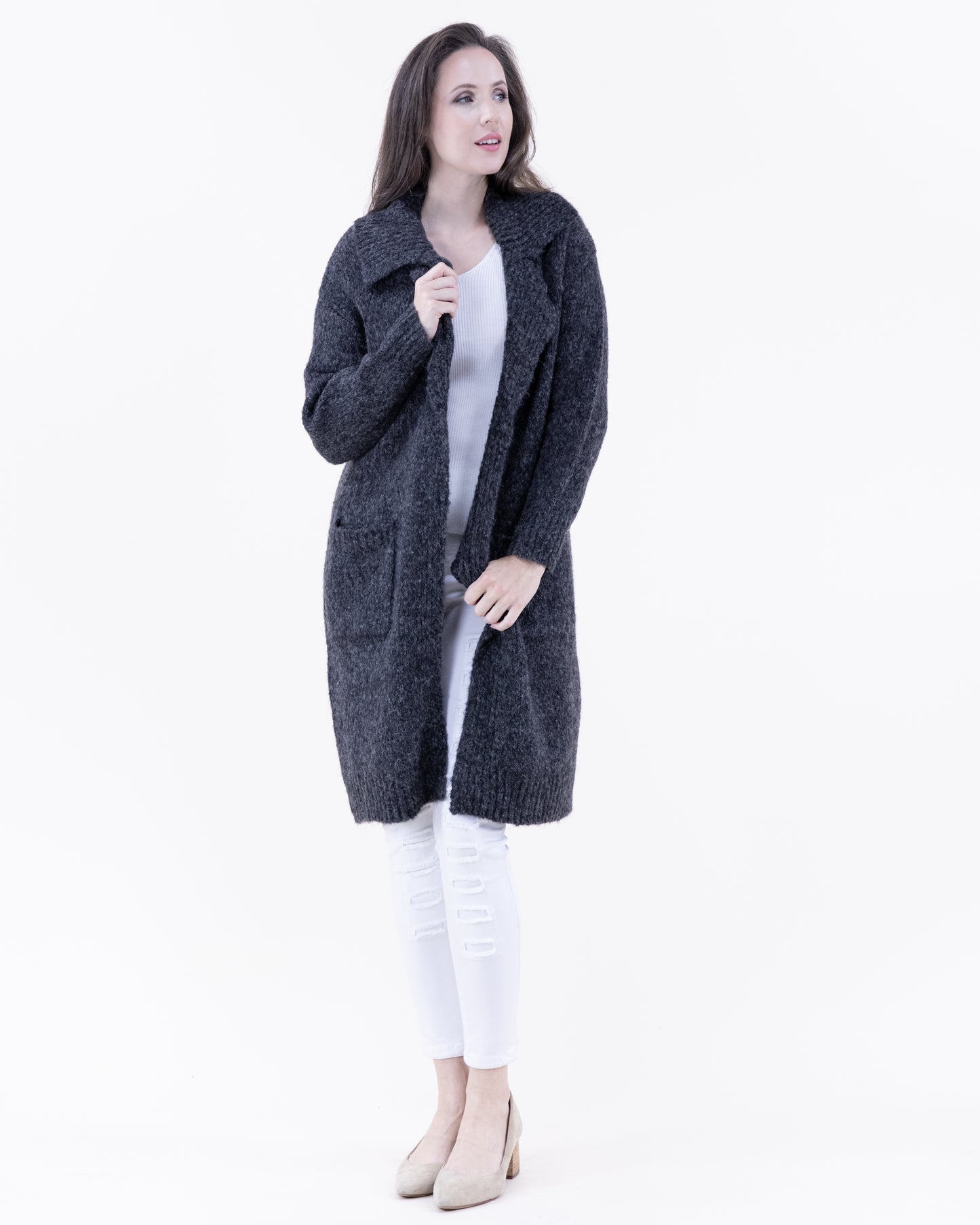 Ribbed Notch Lapel Heather Coatigan - (S/M, L/XL)