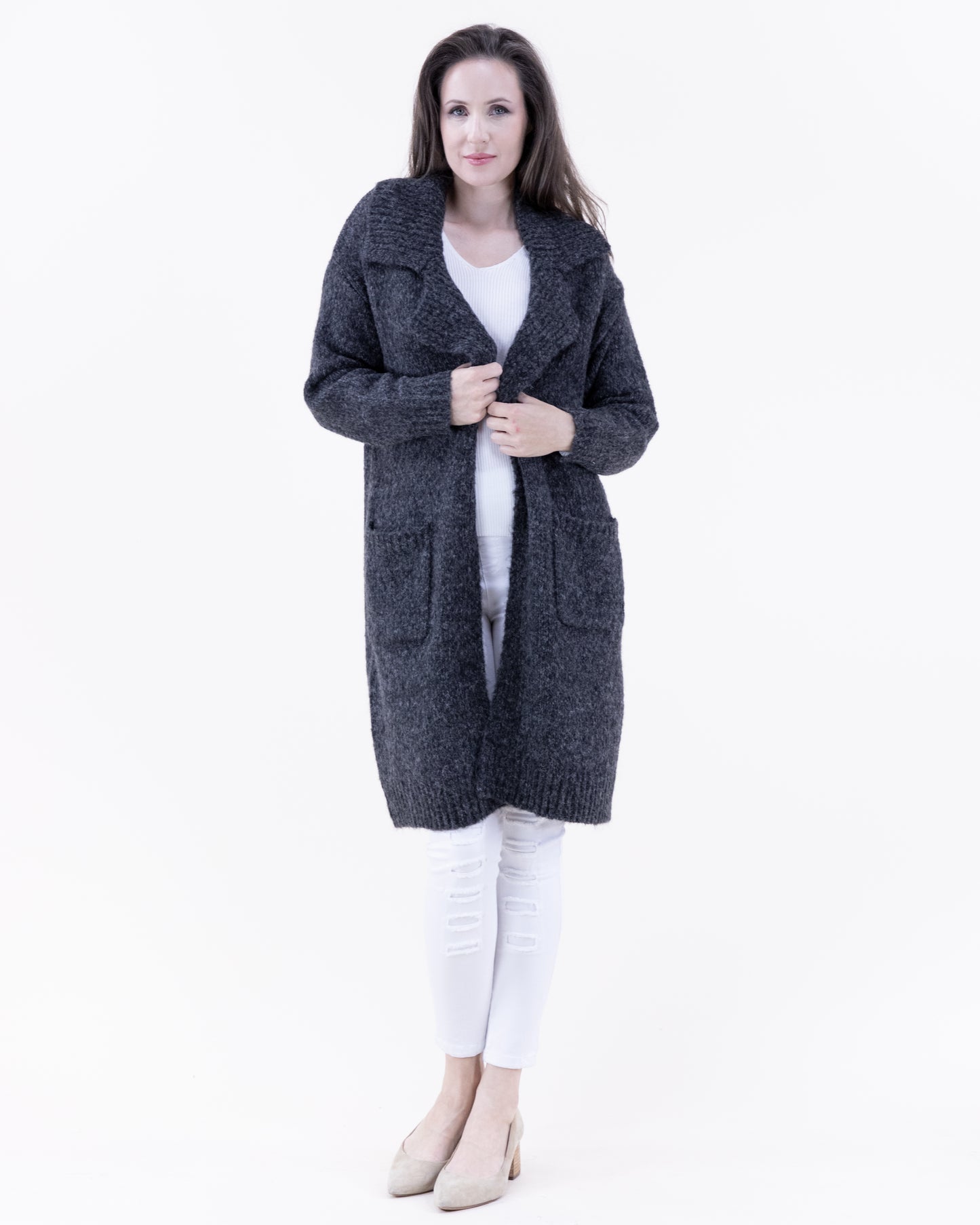 Ribbed Notch Lapel Heather Coatigan - (S/M, L/XL)