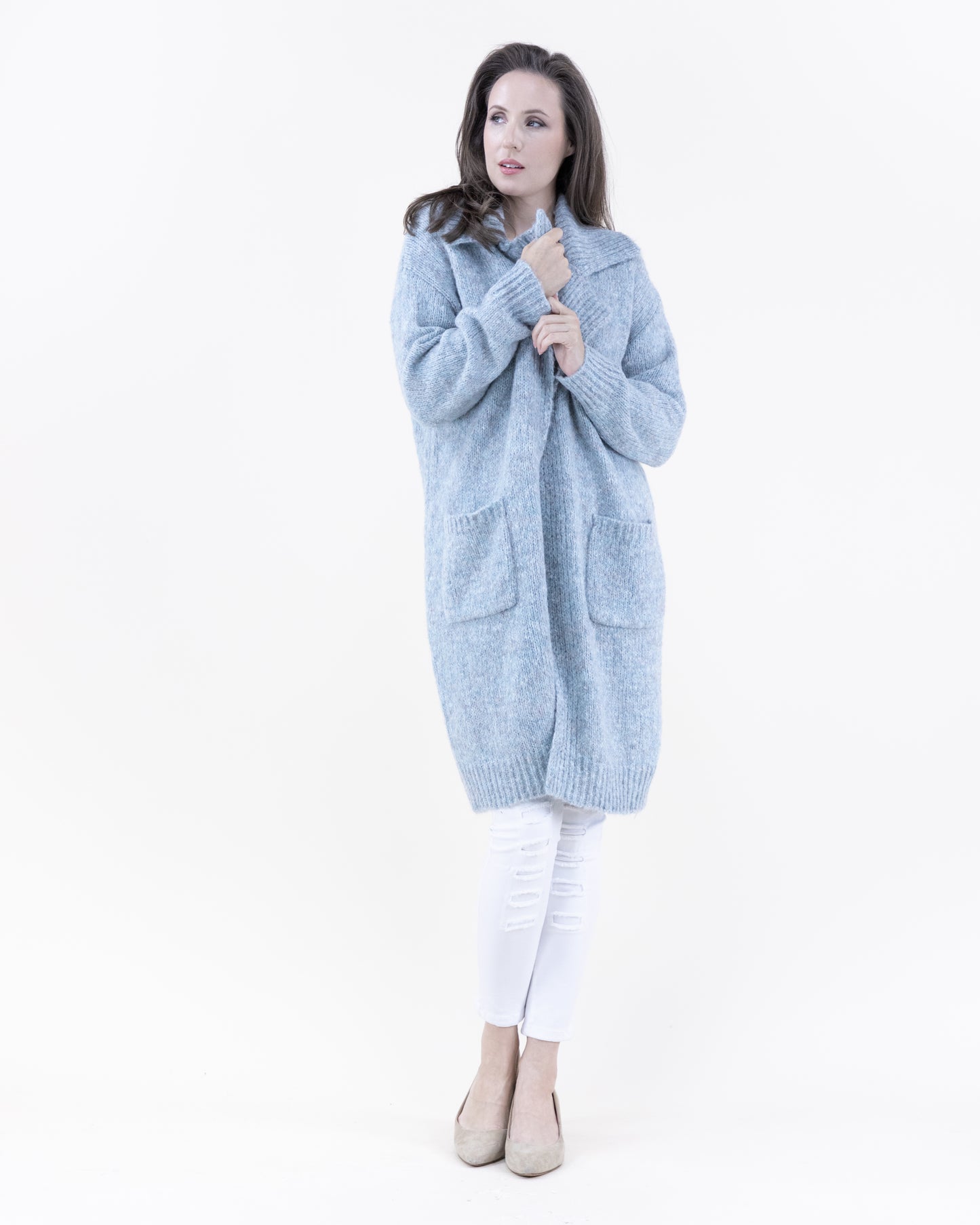 Ribbed Notch Lapel Heather Coatigan - (S/M, L/XL)