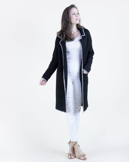 Notch Lapel Seam Stitch Open Cardigan