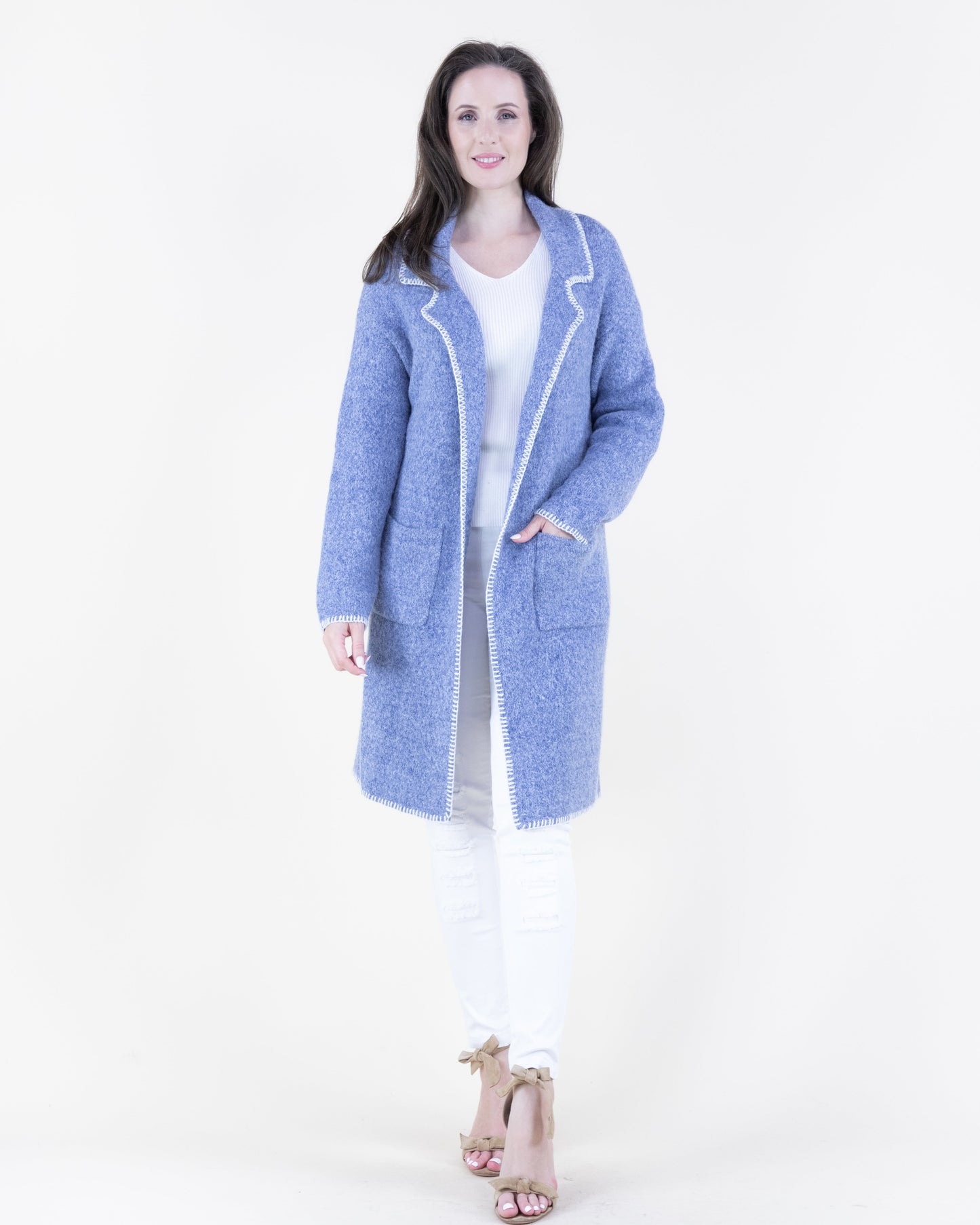 Notch Lapel Seam Stitch Open Cardigan
