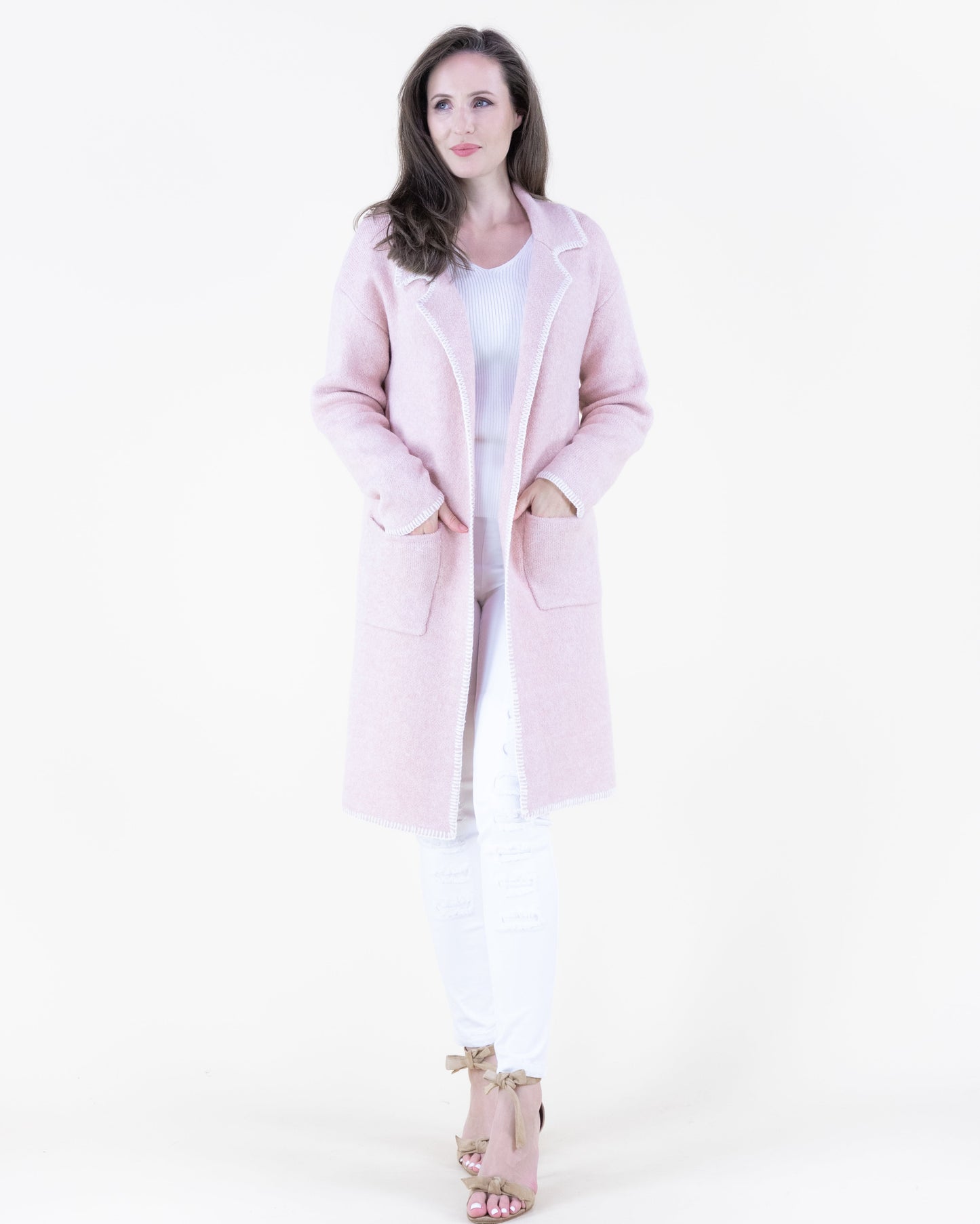 Notch Lapel Seam Stitch Open Cardigan