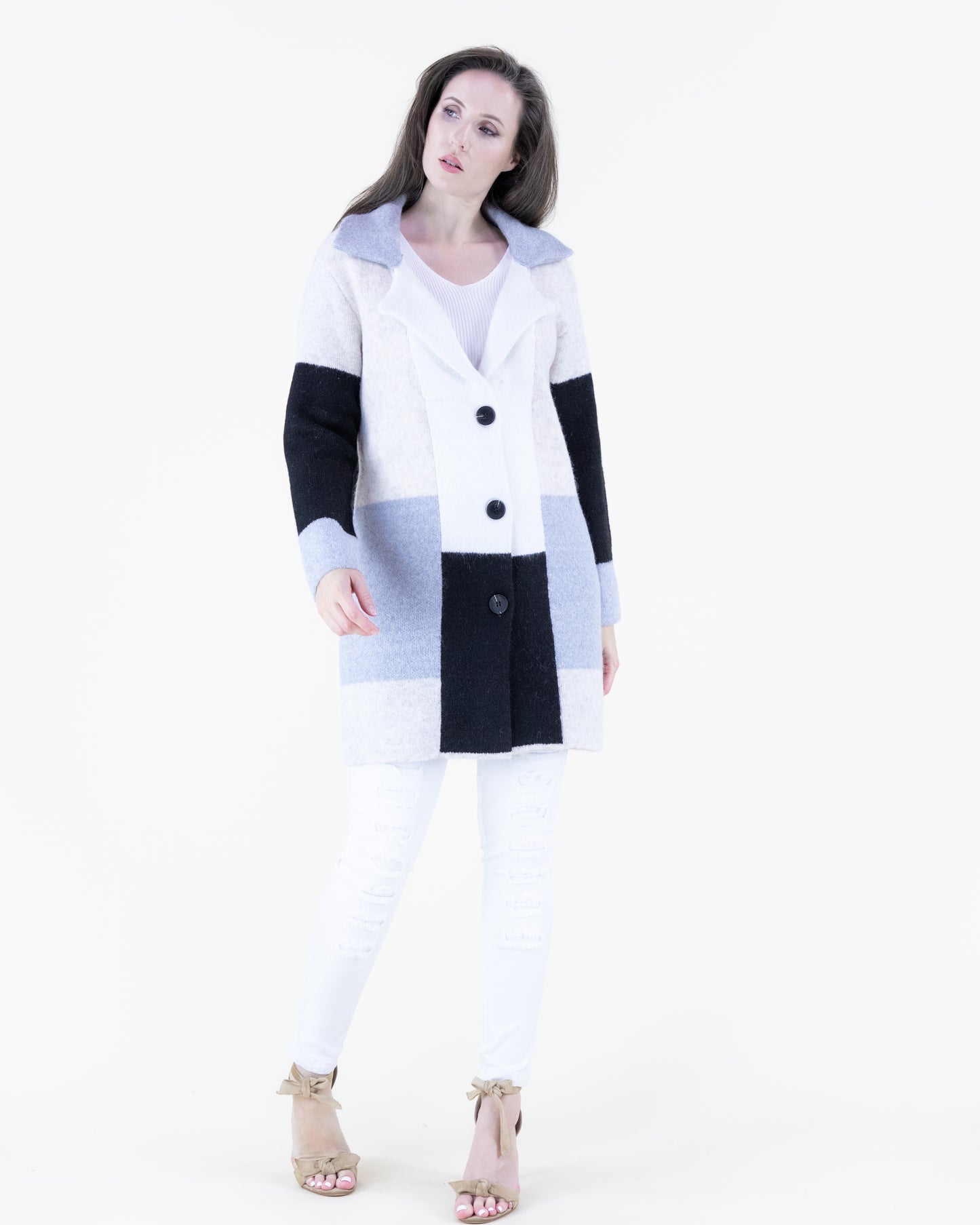 Softest Heather Color Blocked Coatigan Buttons