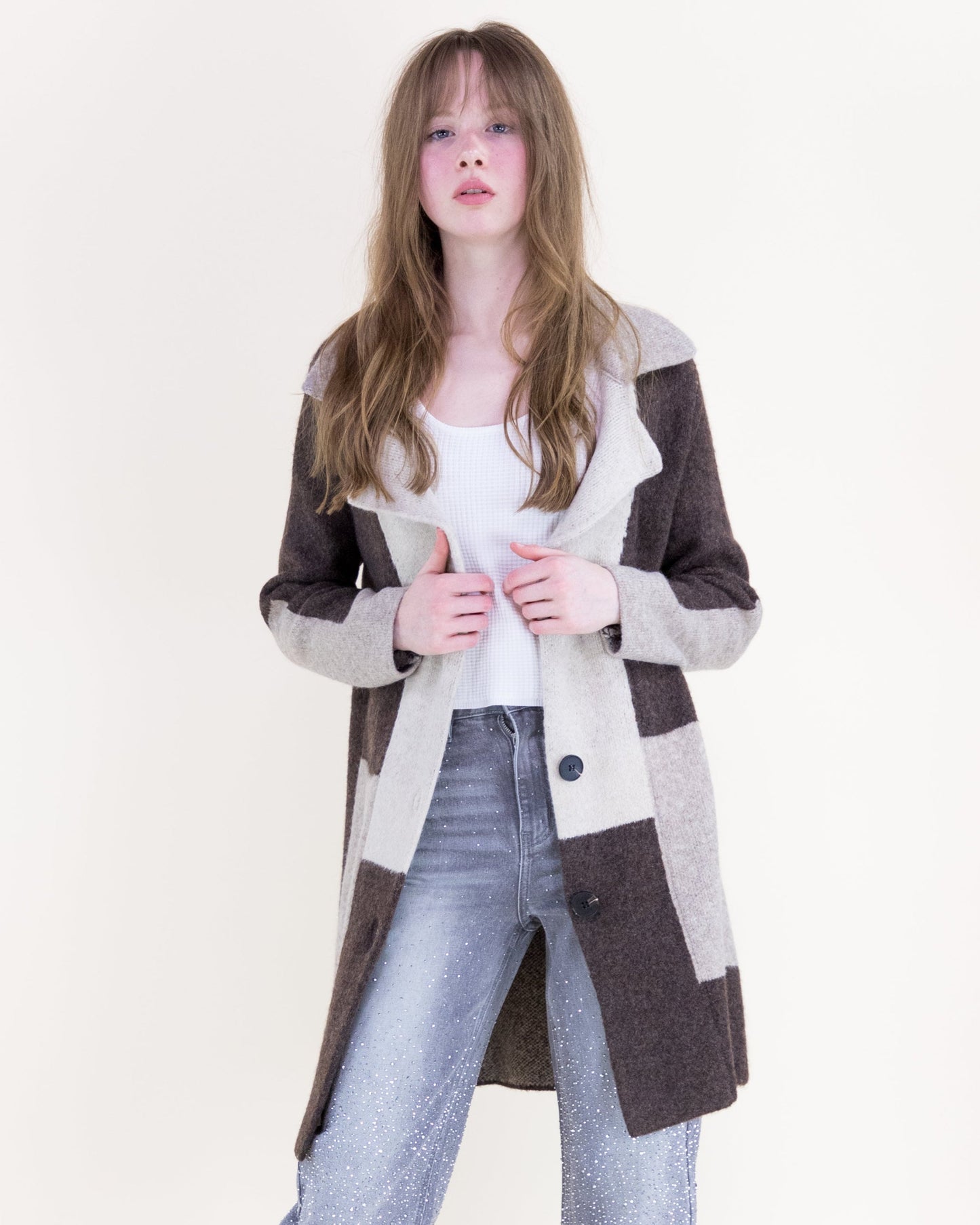 Softest Heather Color Blocked Coatigan Buttons