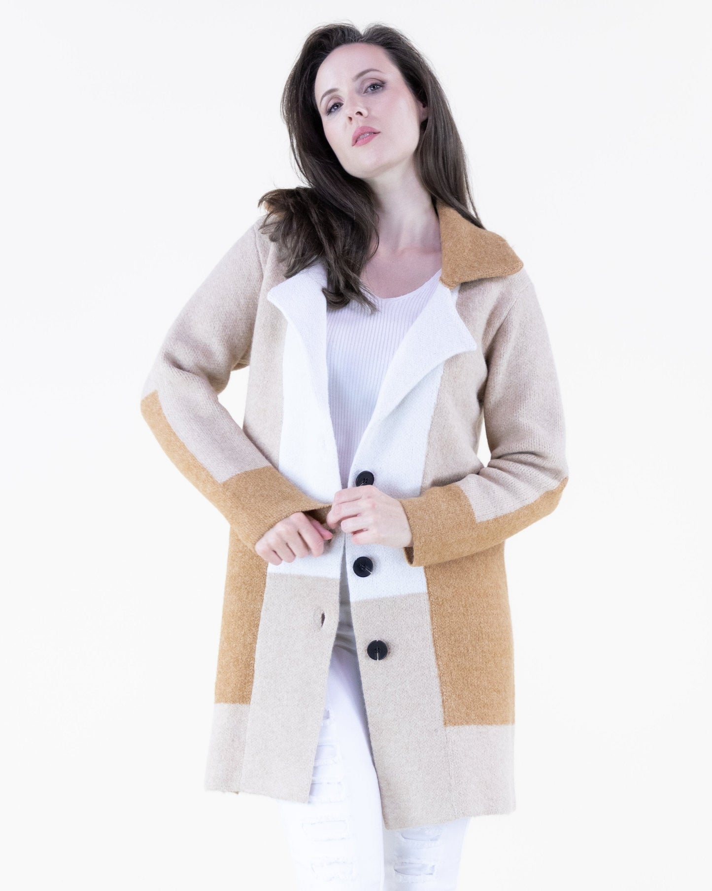 Softest Heather Color Blocked Coatigan Buttons