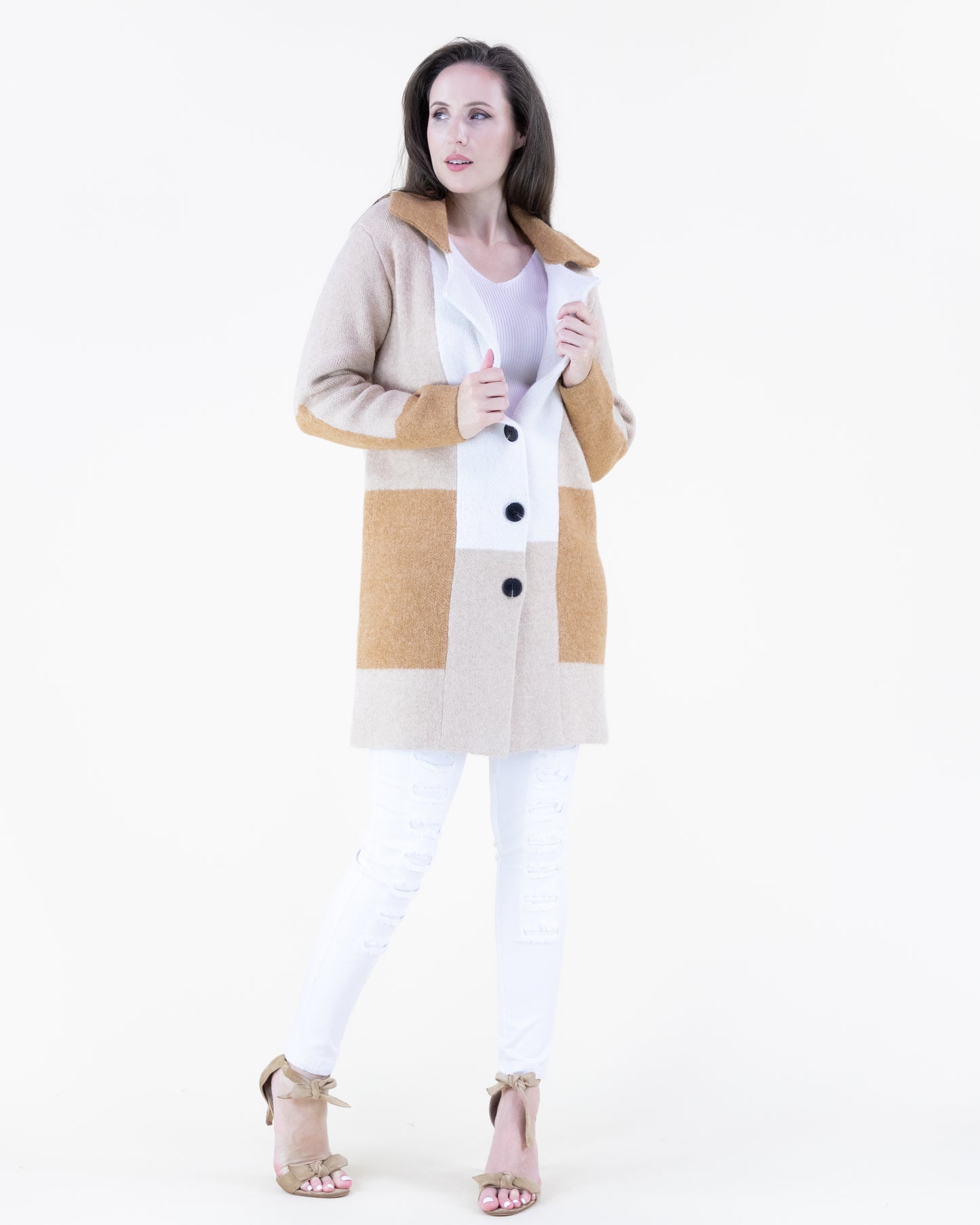 Softest Heather Color Blocked Coatigan Buttons