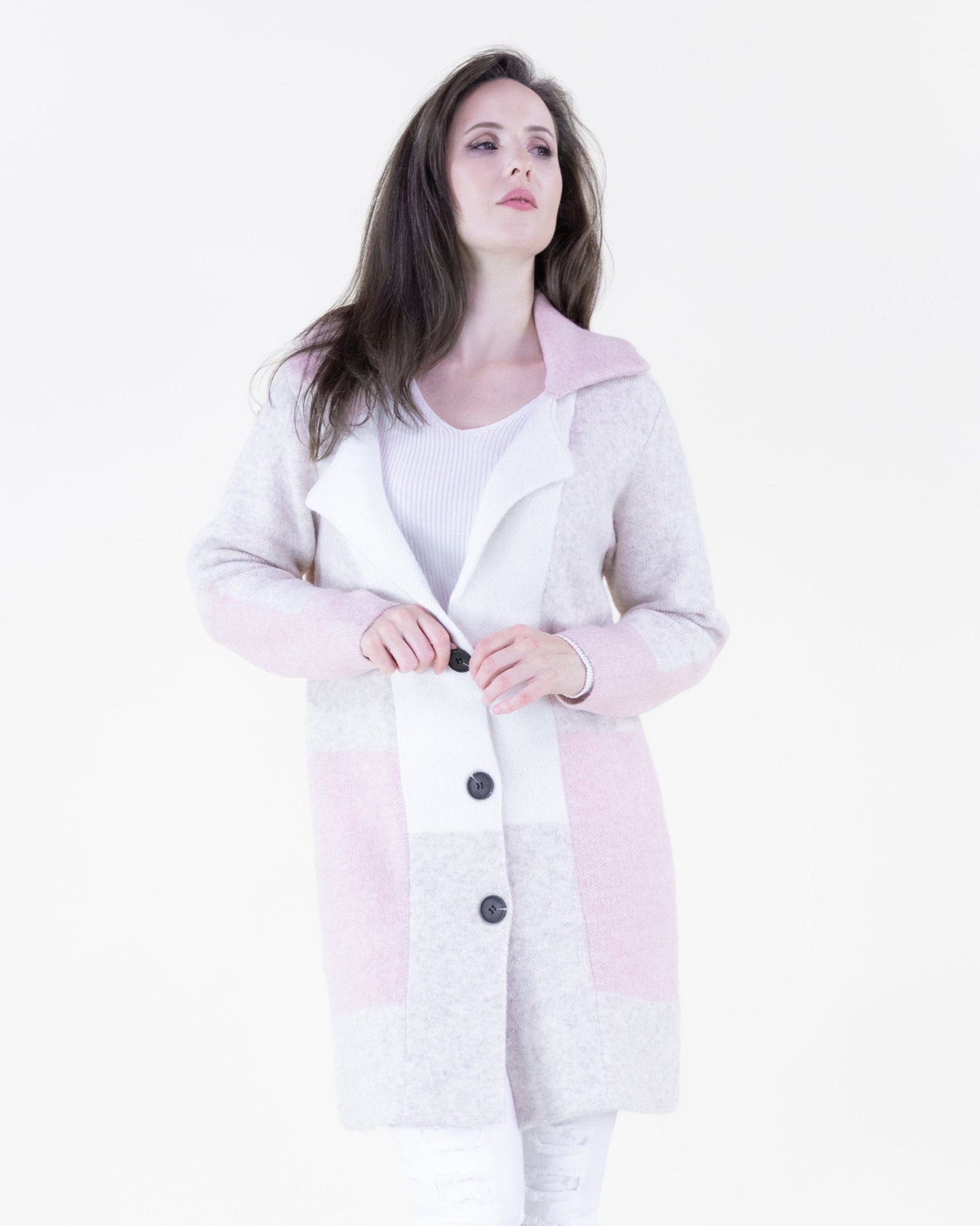 Softest Heather Color Blocked Coatigan Buttons