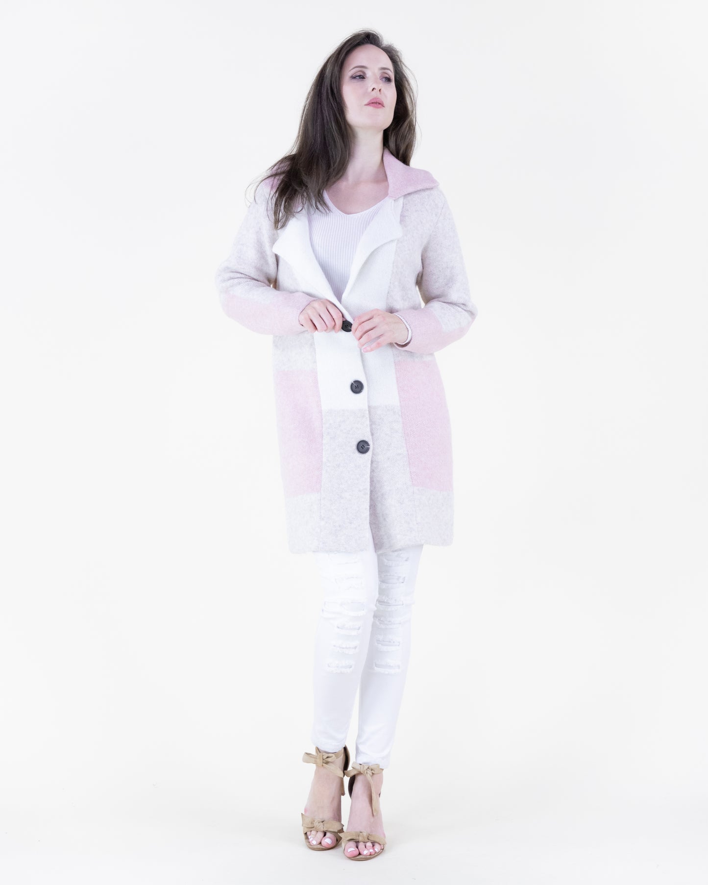 Softest Heather Color Blocked Coatigan Buttons