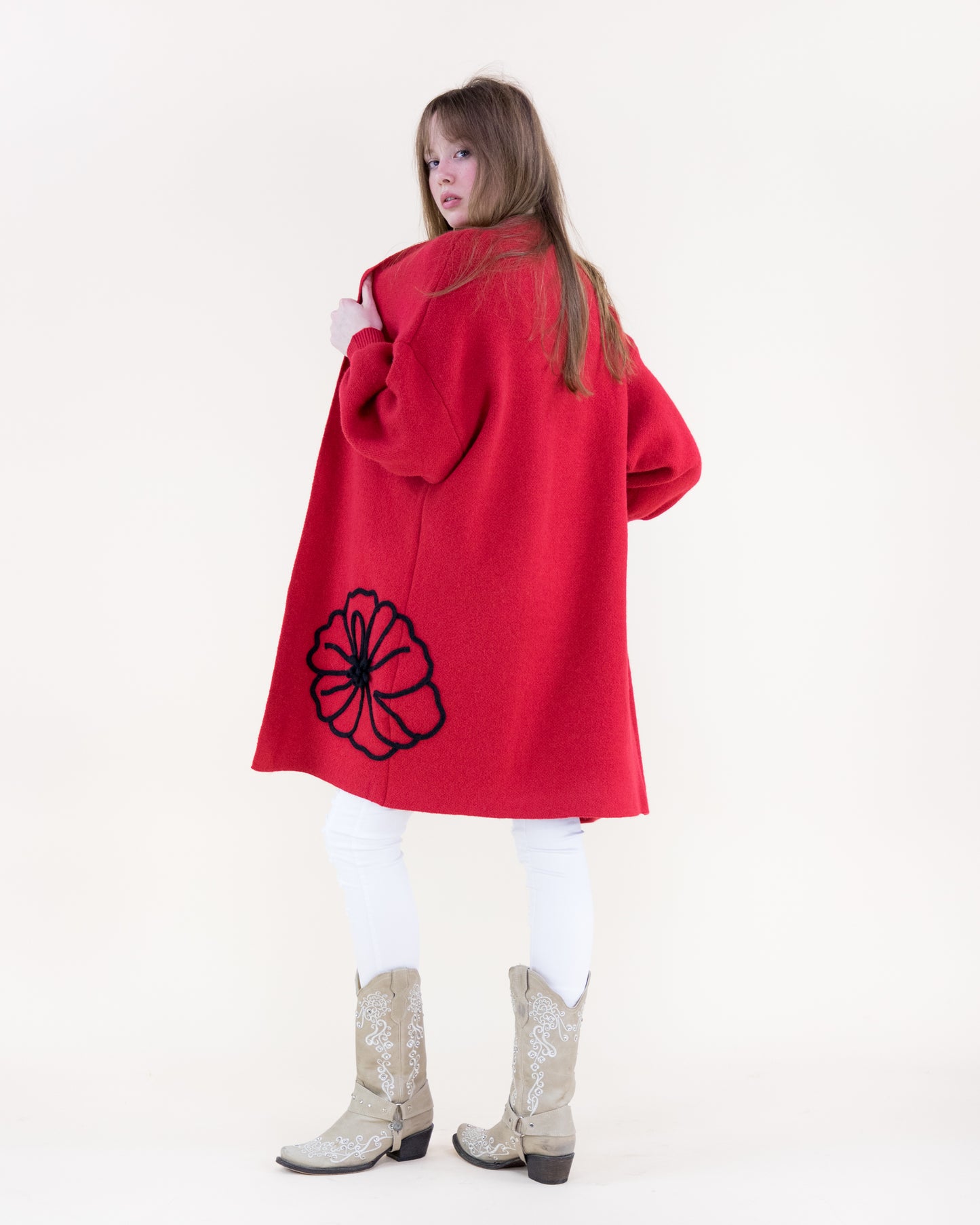 Bold Floral Outline Open Front Cardigan