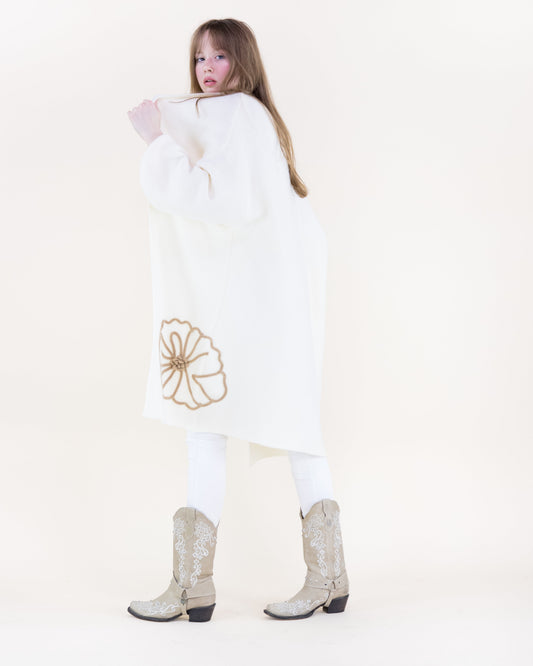 Bold Floral Outline Open Front Cardigan