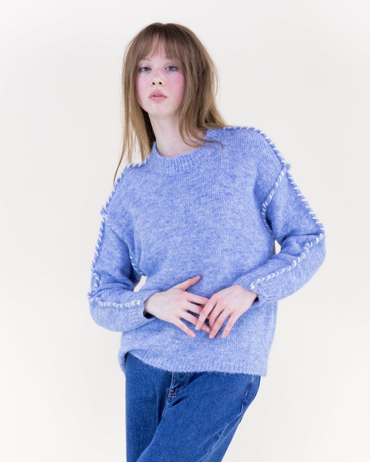 Relaxed Contrast Whipstitch Seam Boyfriend Sweater