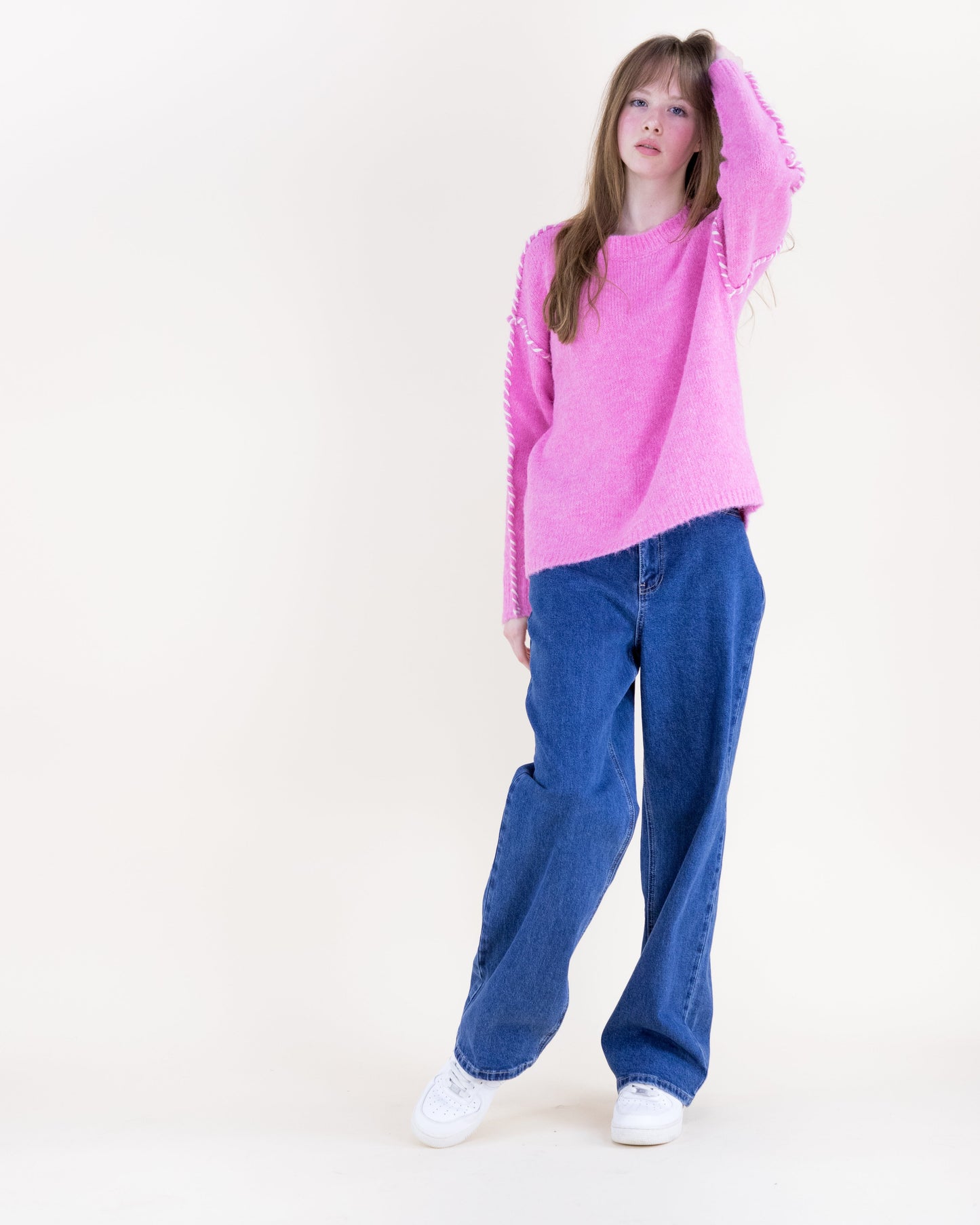 Relaxed Contrast Whipstitch Seam Boyfriend Sweater