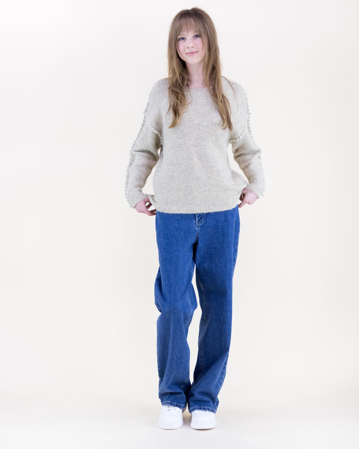 Relaxed Contrast Whipstitch Seam Boyfriend Sweater