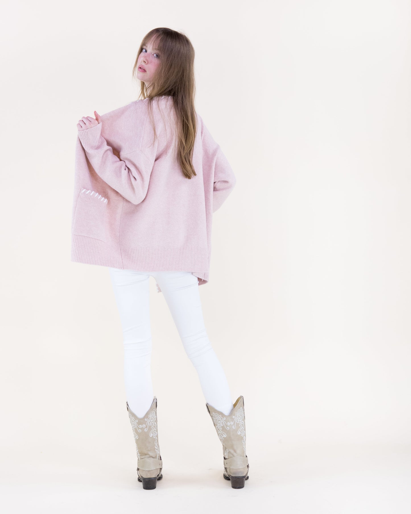 Relaxed Contrast Whipstitch Hem Boyfriend Cardigan