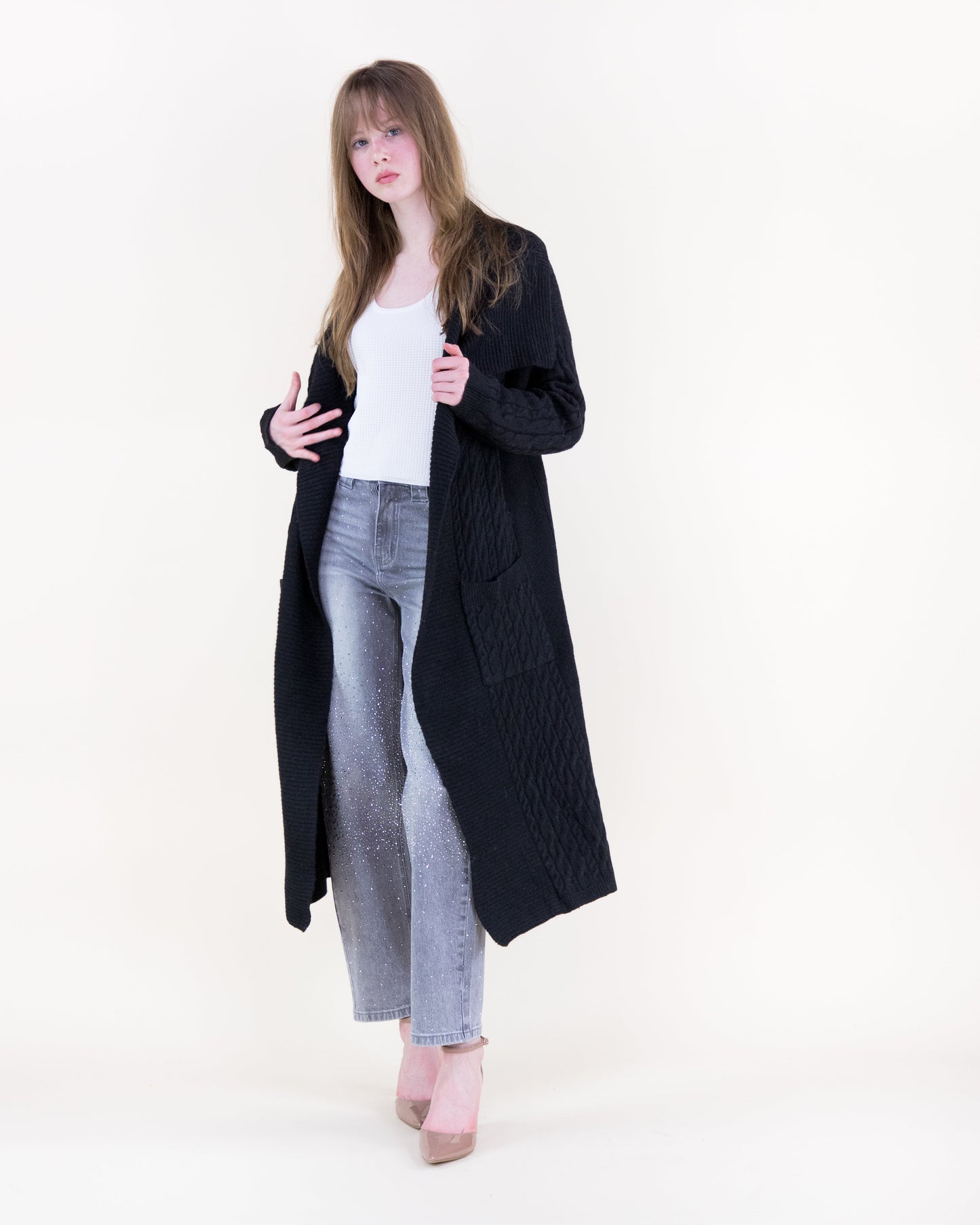 Shawl Collar Cable Stitch Lounge Coatigan