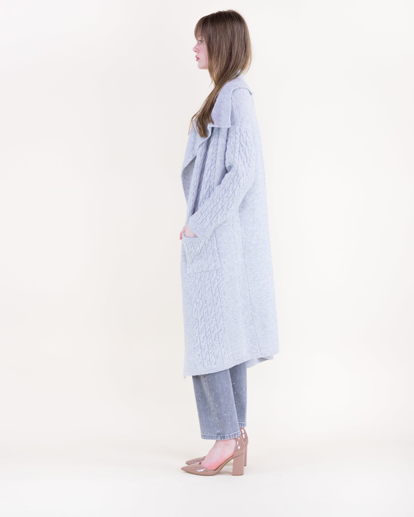 Shawl Collar Cable Stitch Lounge Coatigan