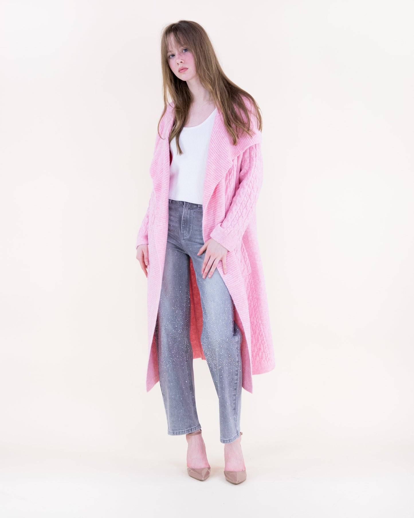 Shawl Collar Cable Stitch Lounge Coatigan