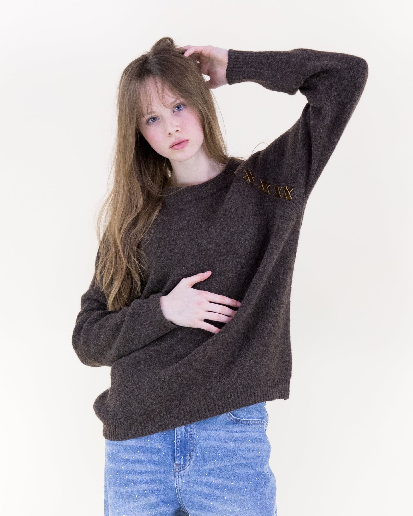 Raglan Shoulder Lace-up Pullover Sweater
