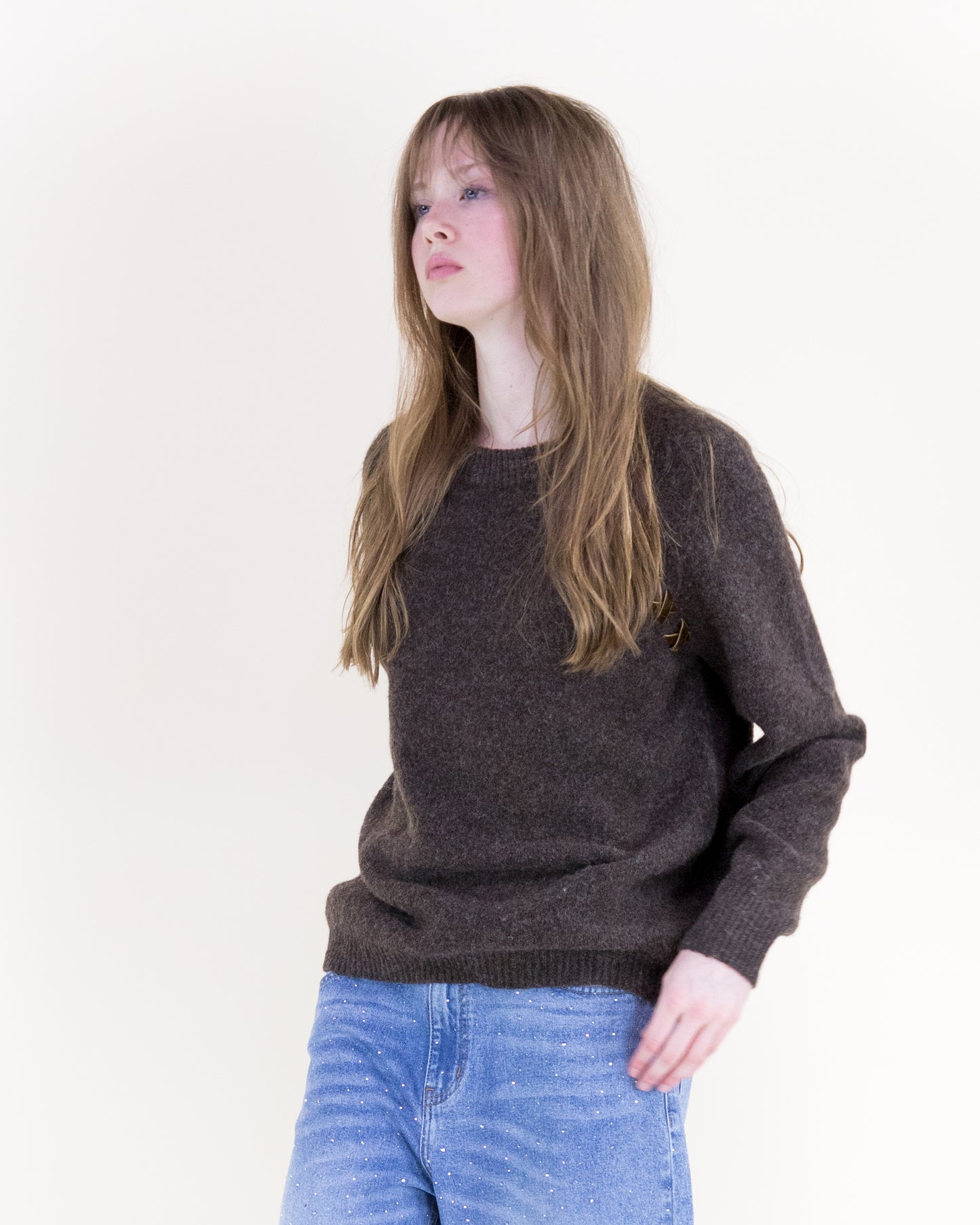 Raglan Shoulder Lace-up Pullover Sweater