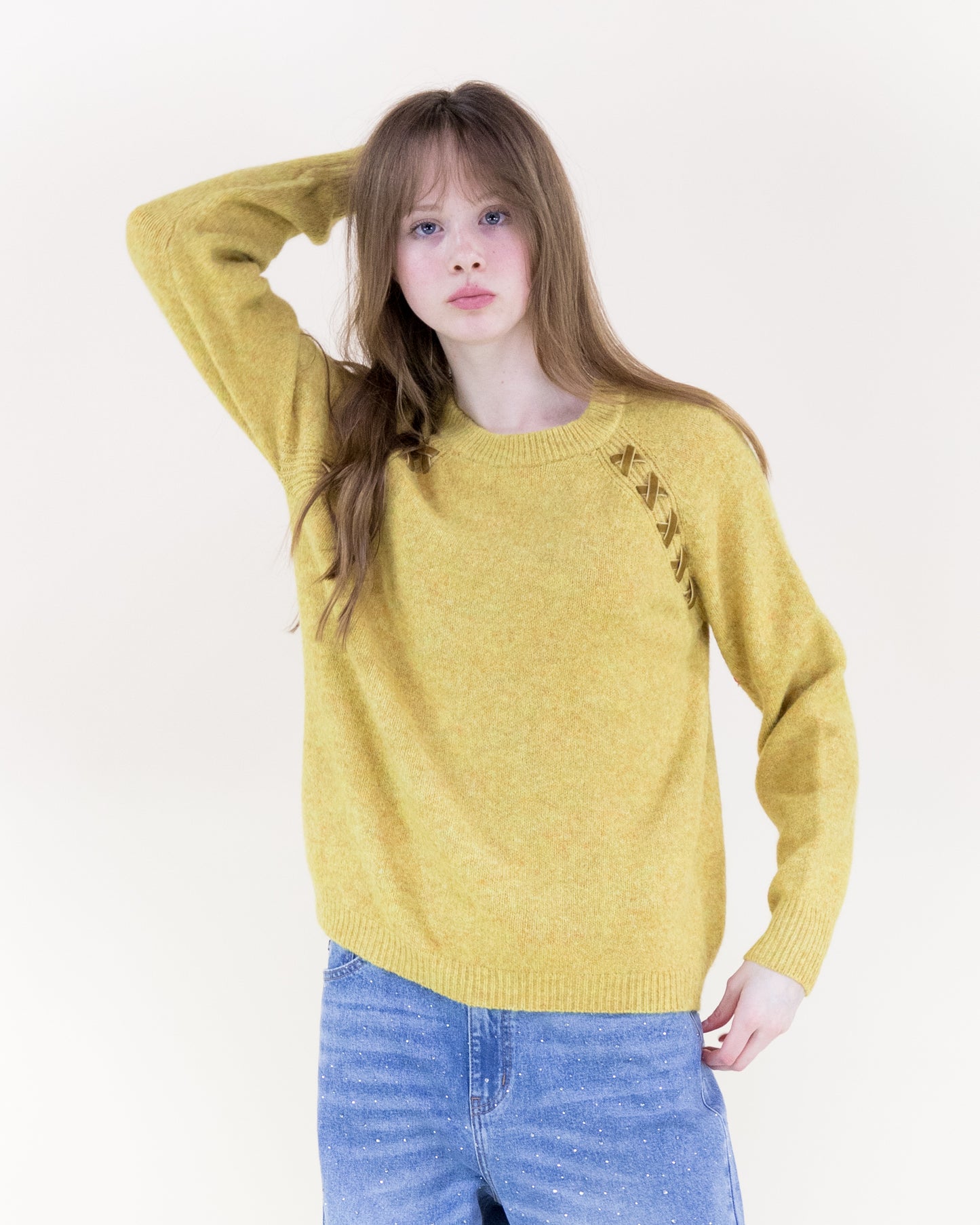 Raglan Shoulder Lace-up Pullover Sweater