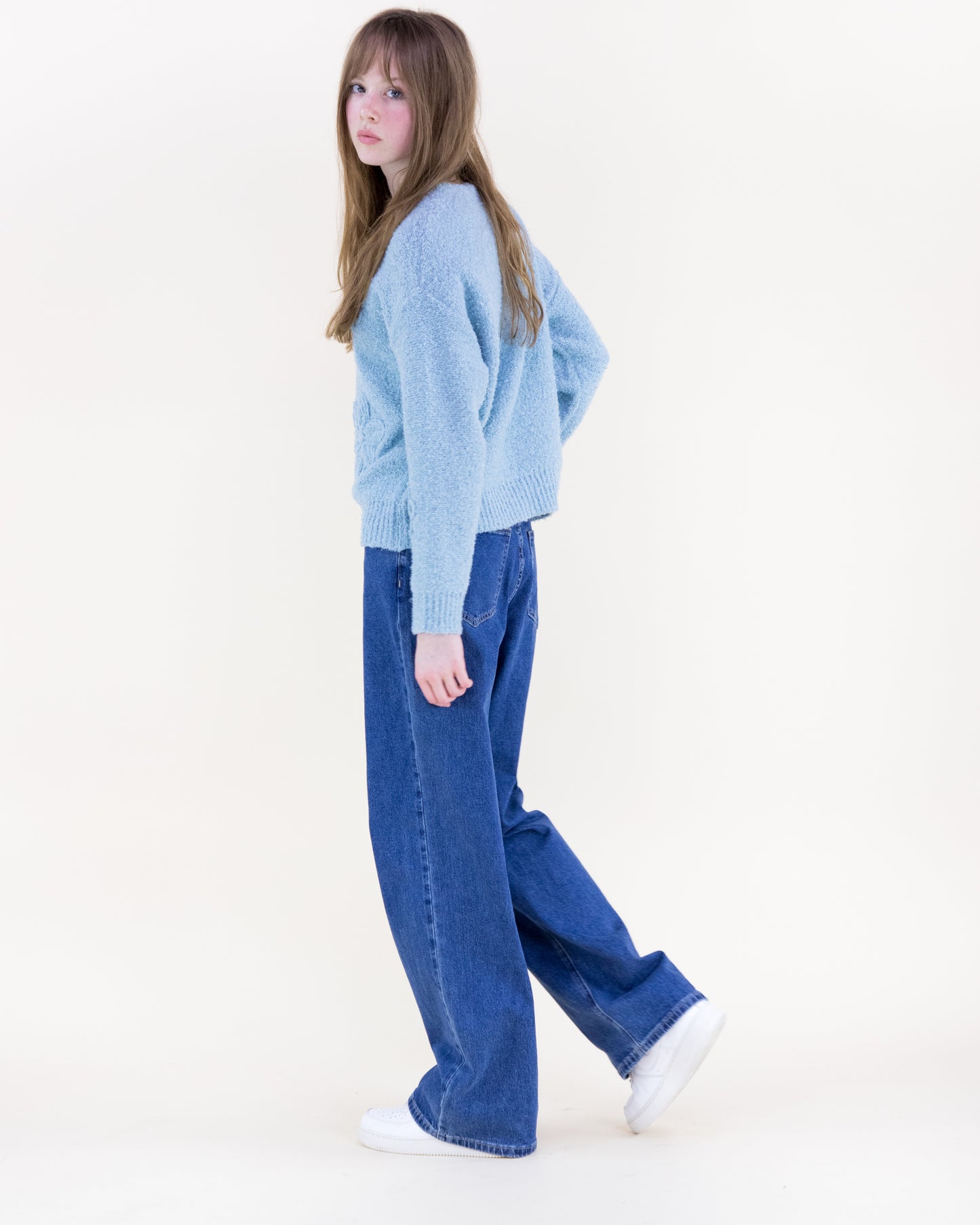 Bouclé Floral Appliqué V-Neck Sweater