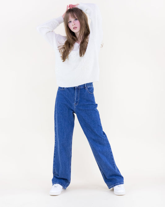 Medium Wash High Rise Wide Leg Jeans