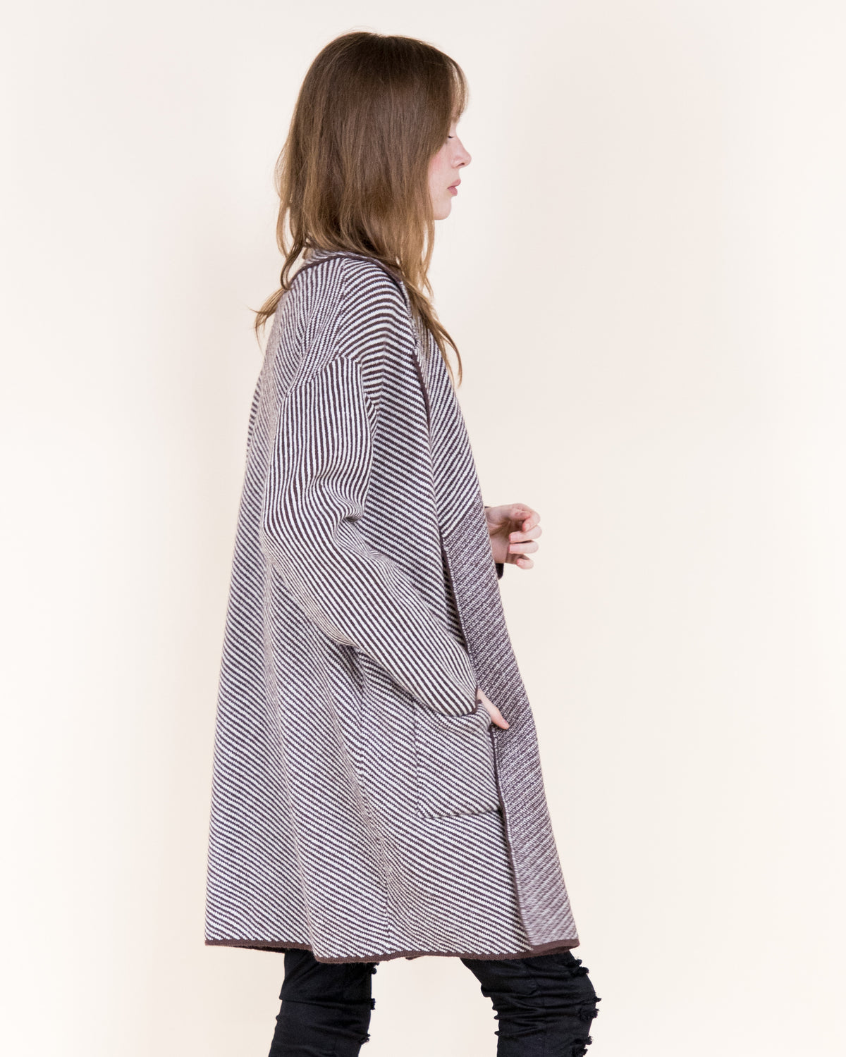 Pinstripe Notch Lapel Open Coatigan