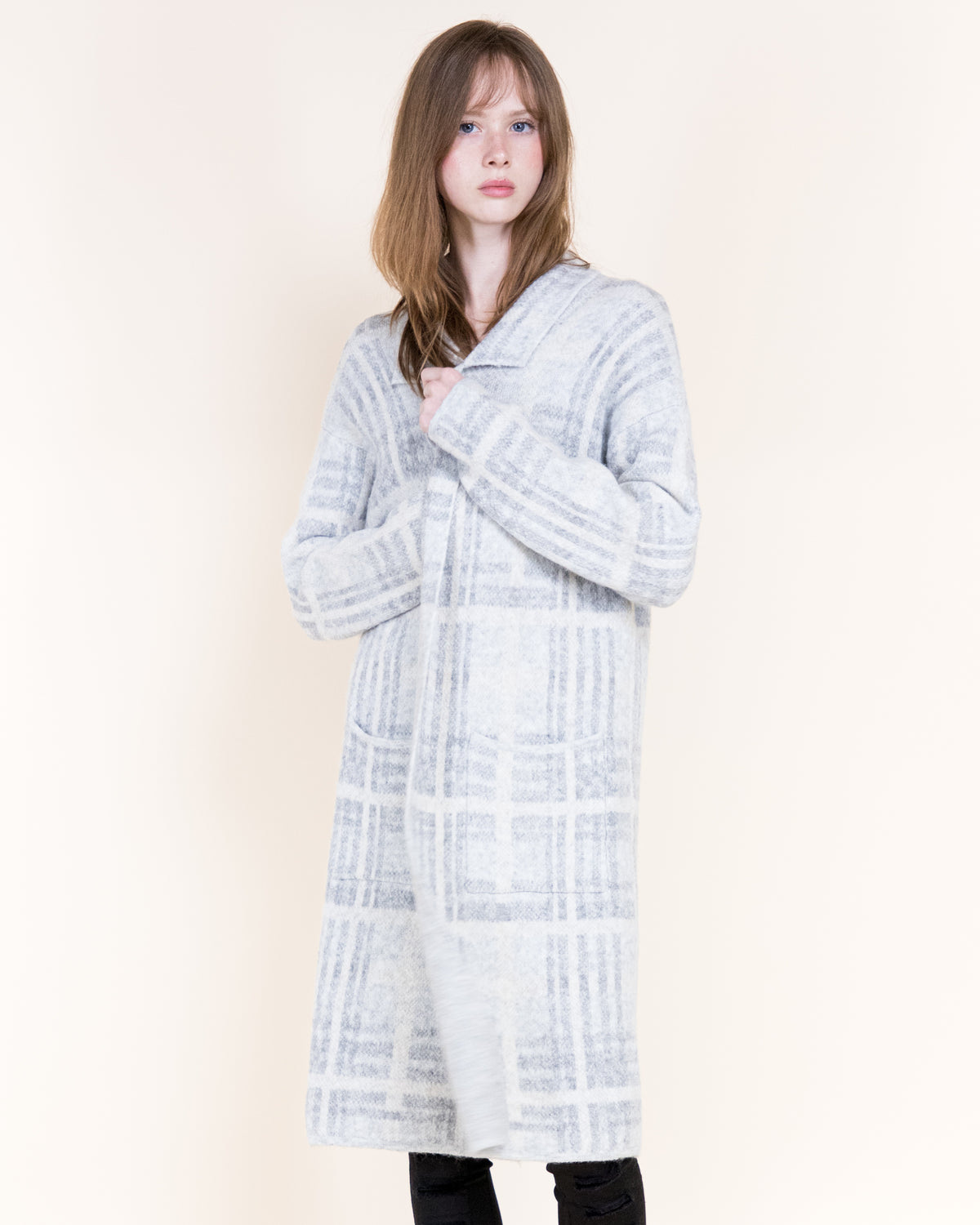 Tartan Plaid Notch Lapel Open Coatigan