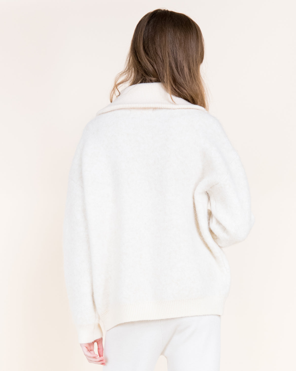 Heathered Two Tone Wool Blend Zip-Up Cardigan