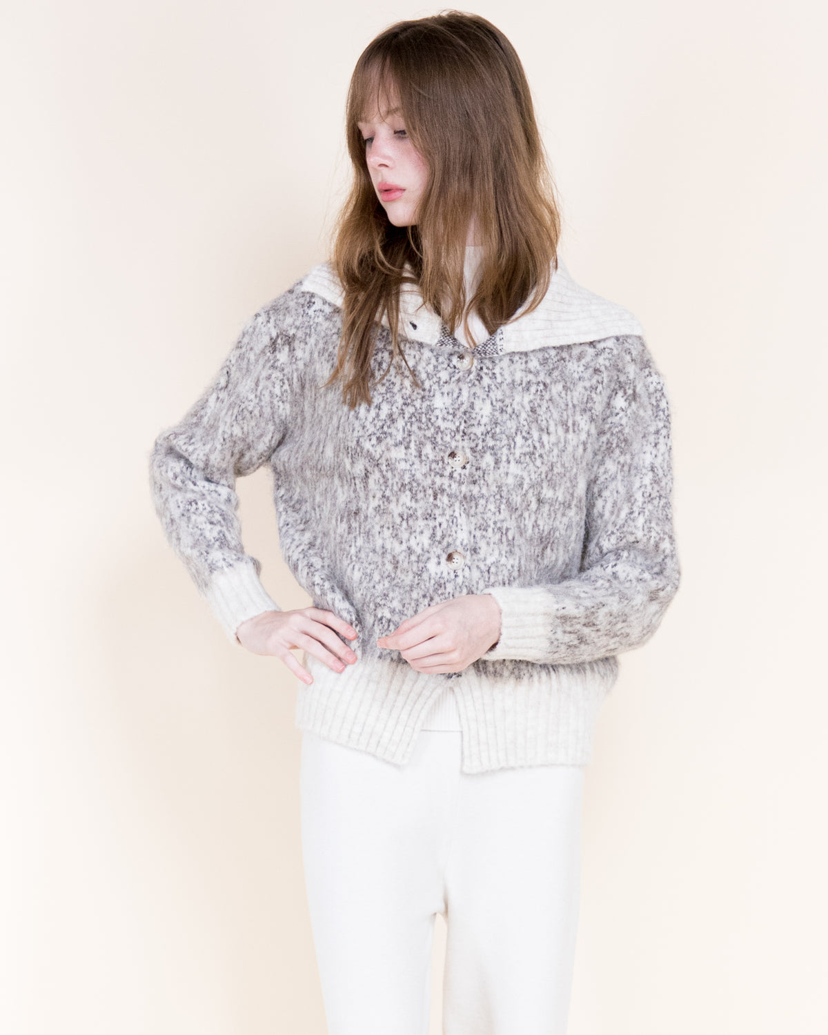 Artic Wool Blend Polo Collar Button Cardigan