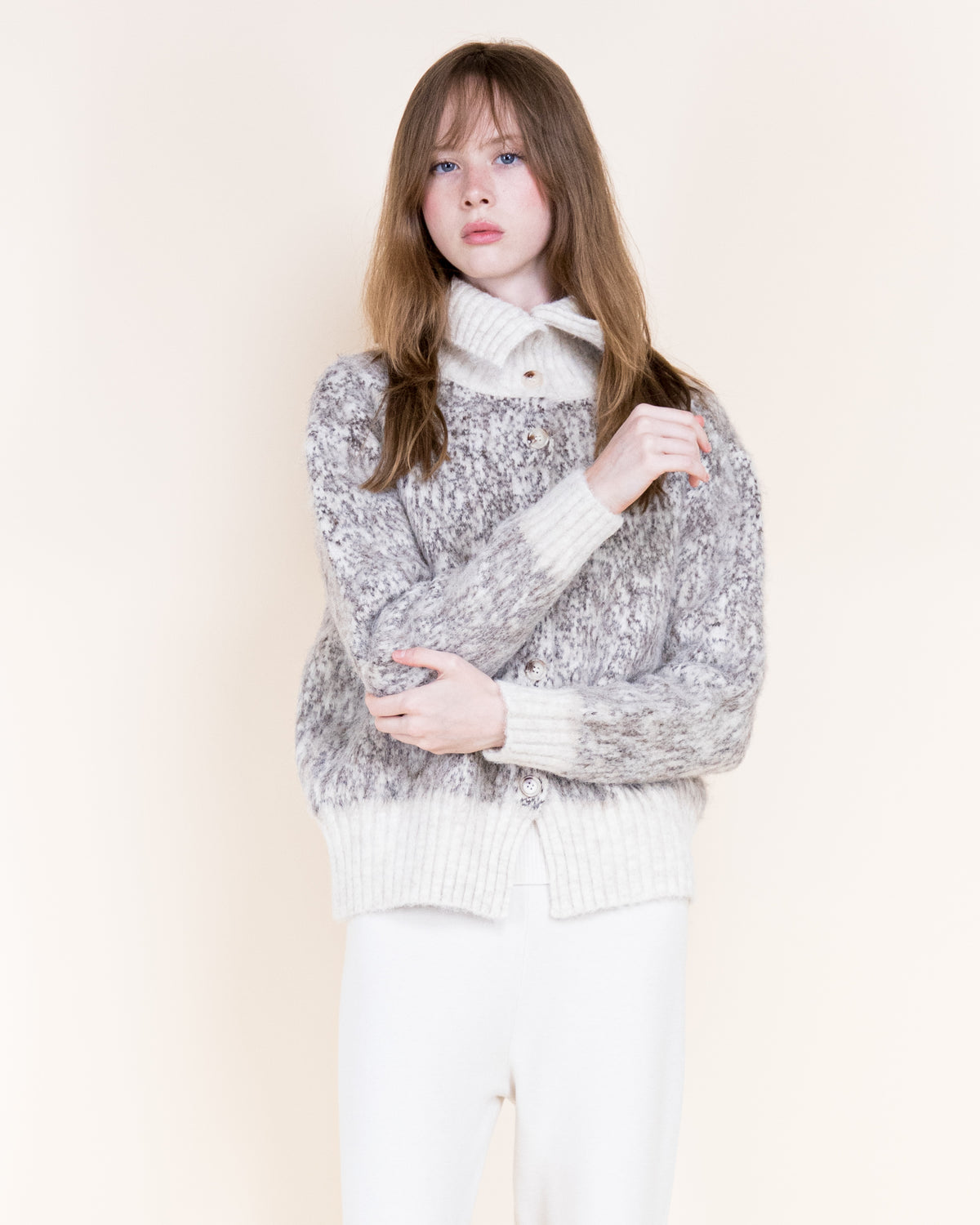 Artic Wool Blend Polo Collar Button Cardigan
