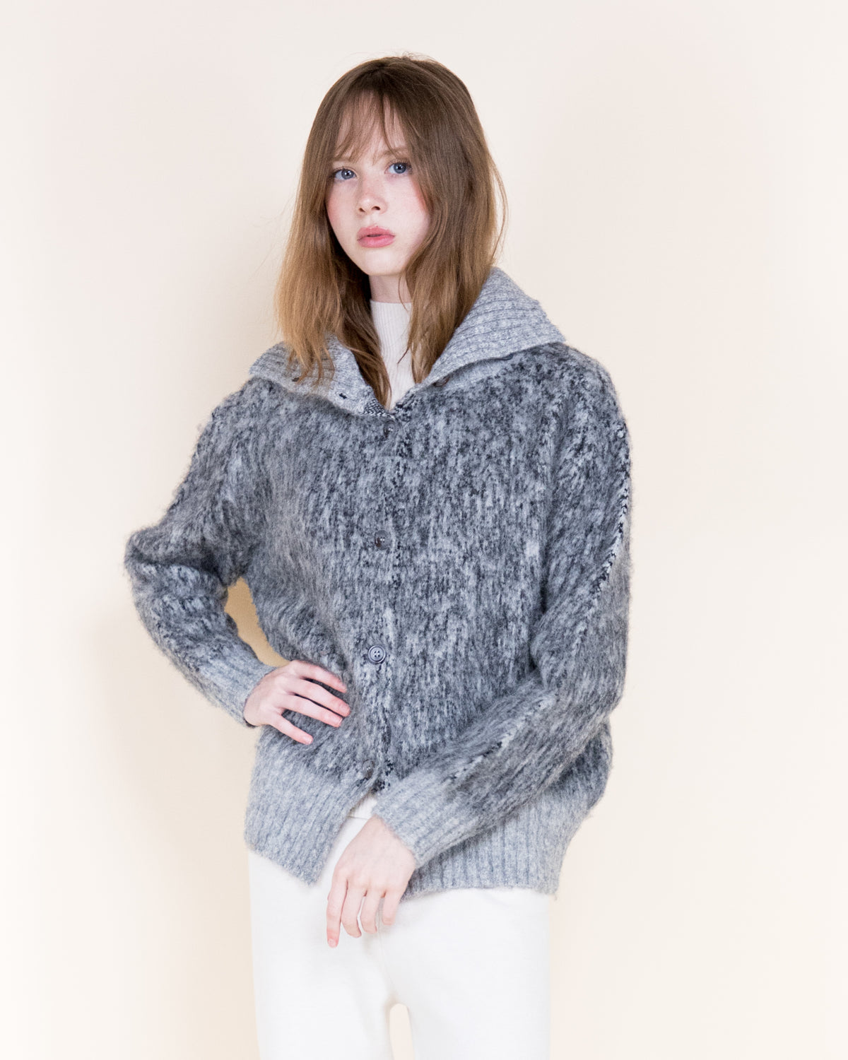 Artic Wool Blend Polo Collar Button Cardigan