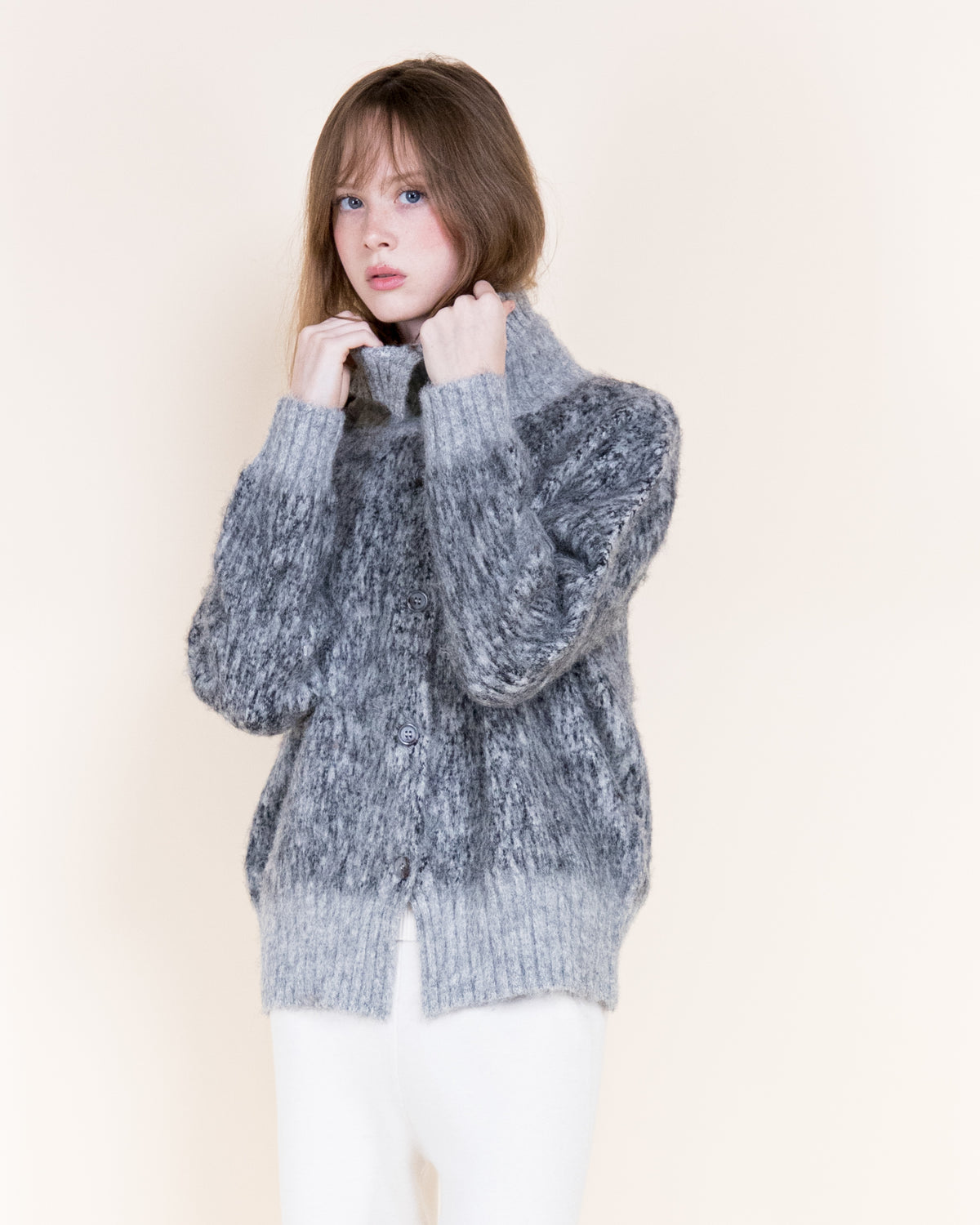 Artic Wool Blend Polo Collar Button Cardigan