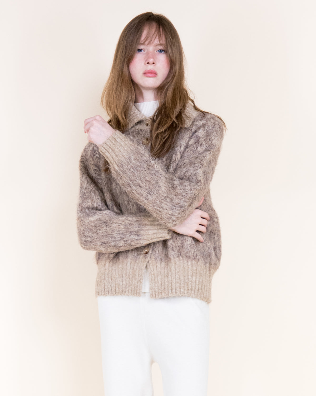 Artic Wool Blend Polo Collar Button Cardigan