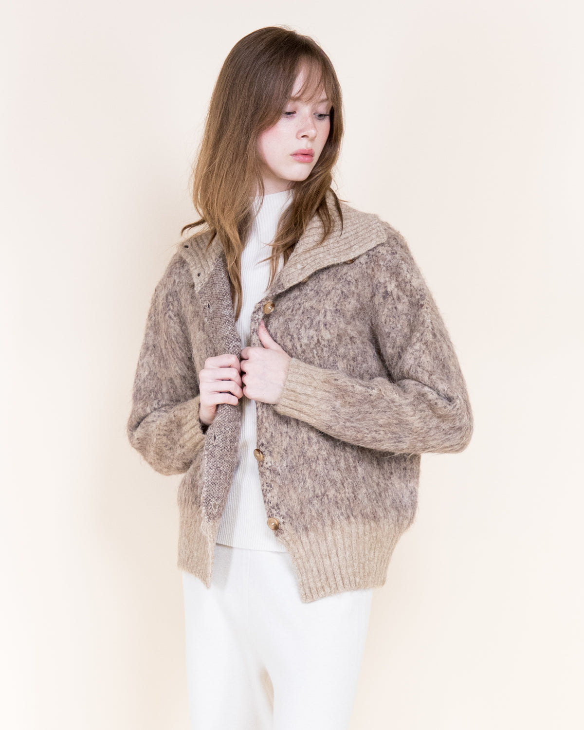 Artic Wool Blend Polo Collar Button Cardigan