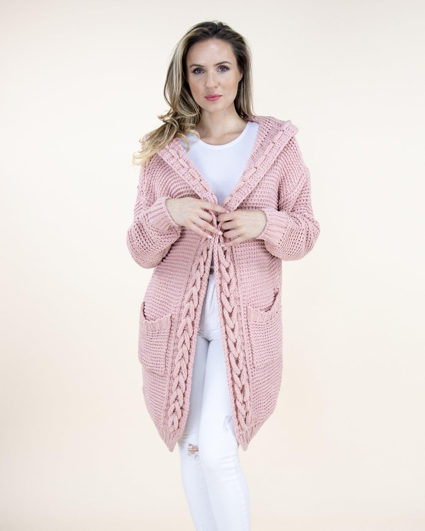 Hood & Long Sleeve Braided Trim Pocket Cardigan