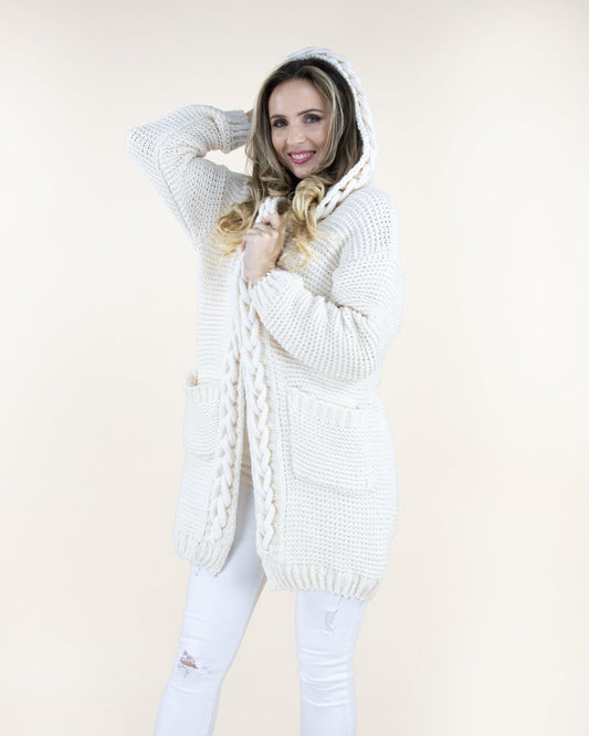 Hood & Long Sleeve Braided Trim Pocket Cardigan