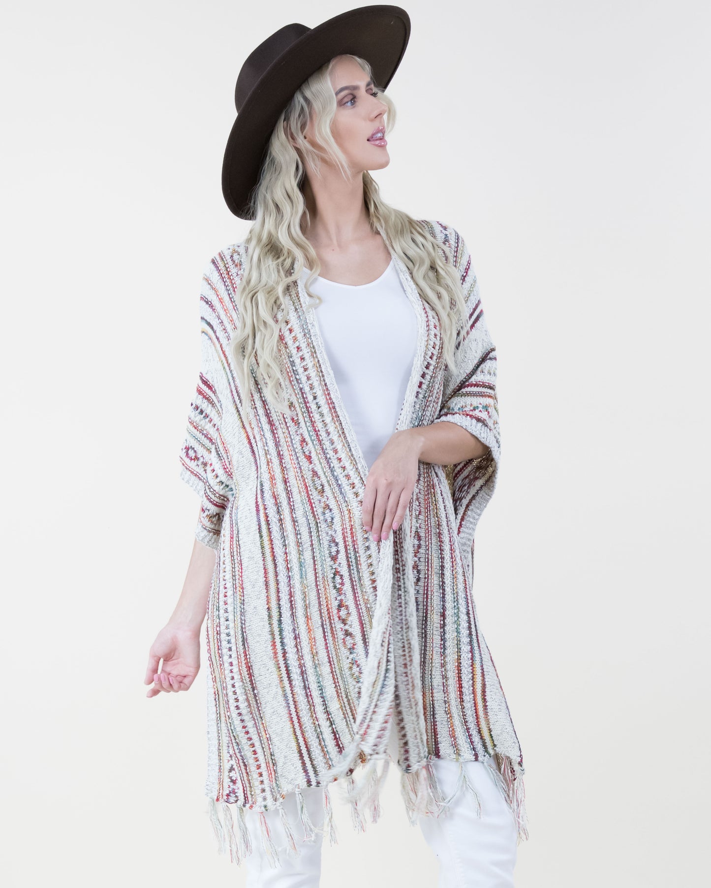 Tribal Stripe Kimono w/ Fringe