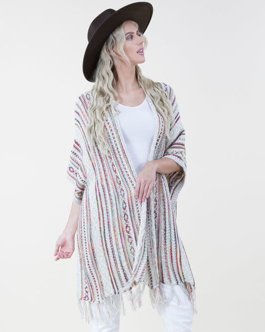 Tribal Stripe Kimono w/ Fringe