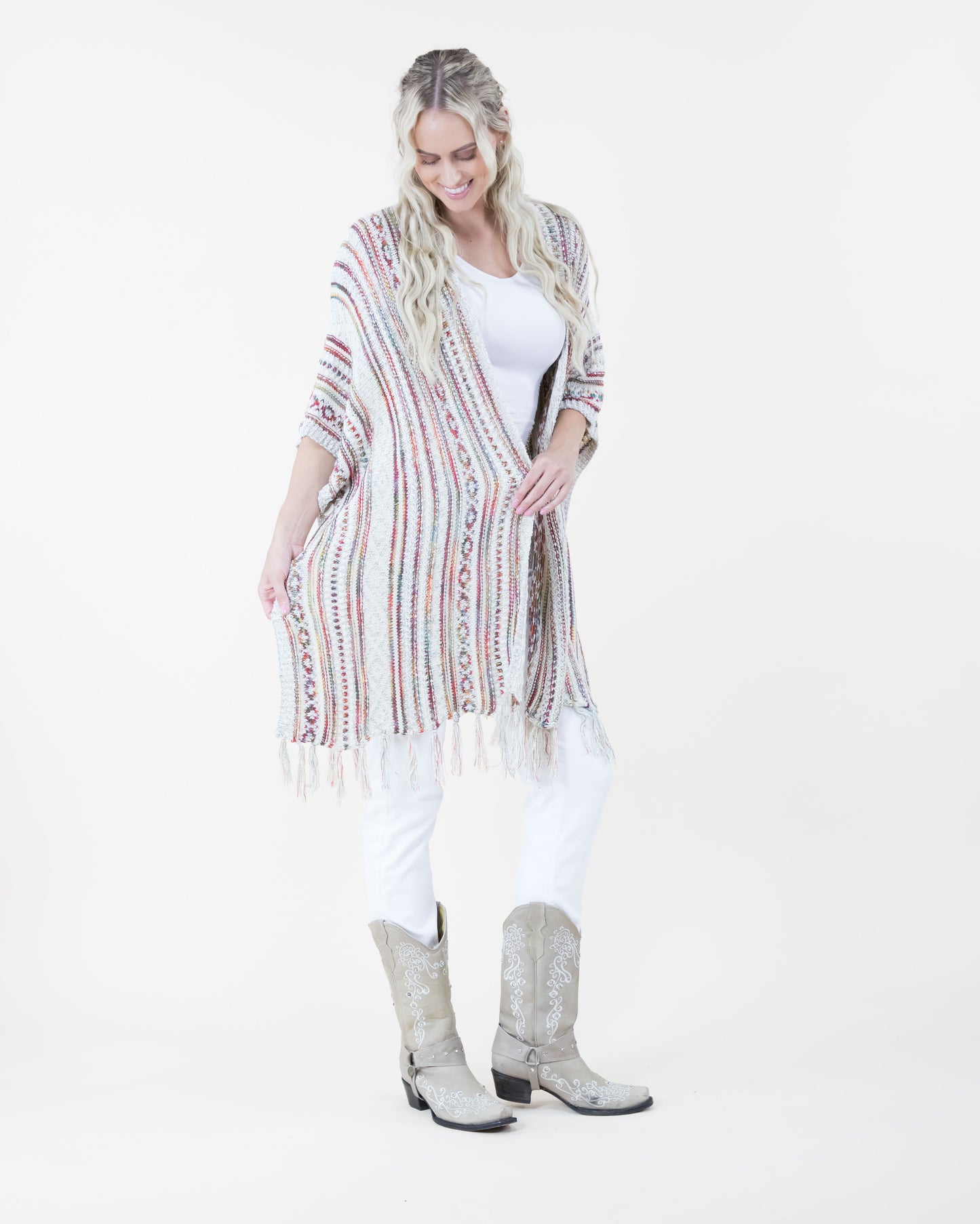 Tribal Stripe Kimono w/ Fringe
