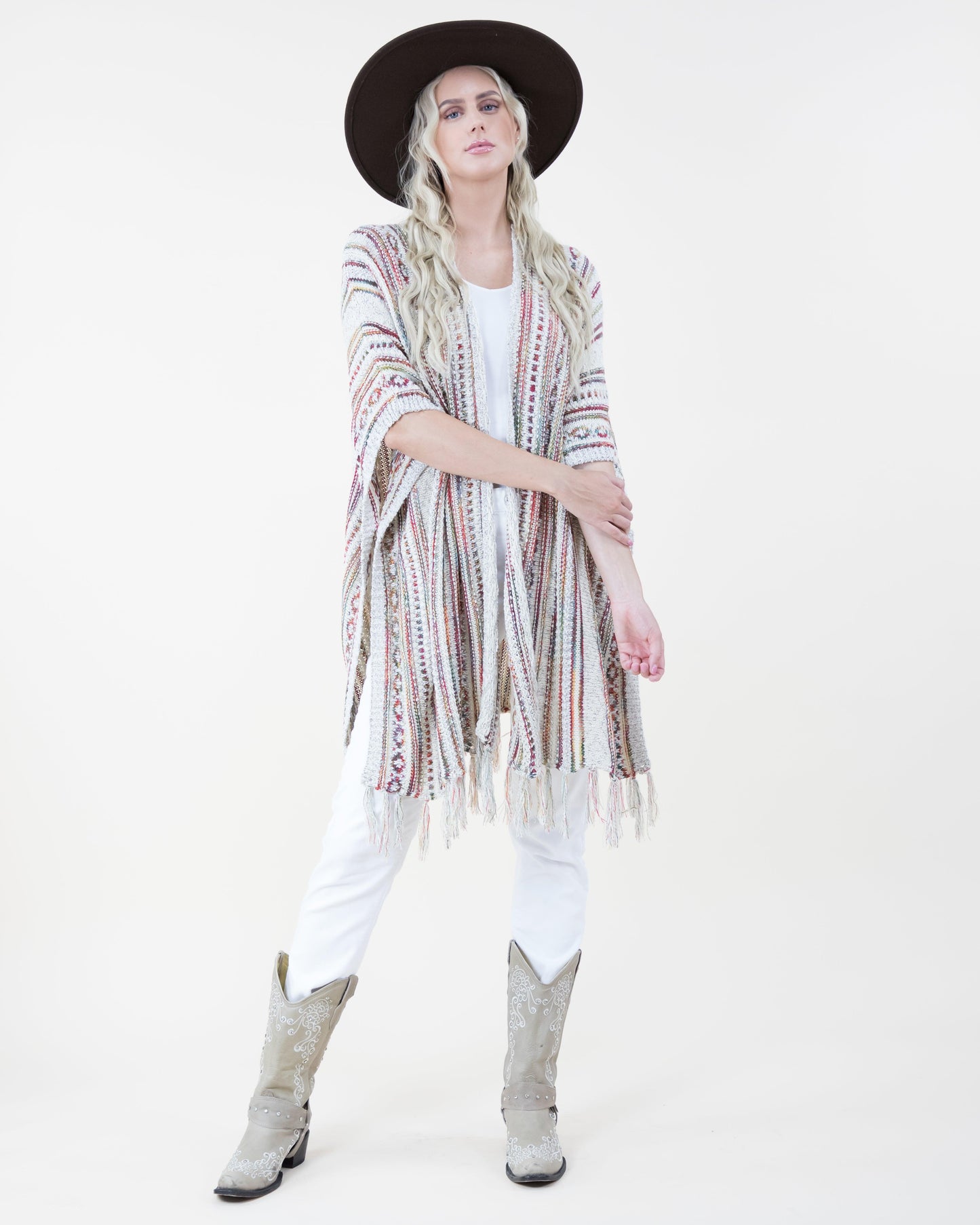 Tribal Stripe Kimono w/ Fringe