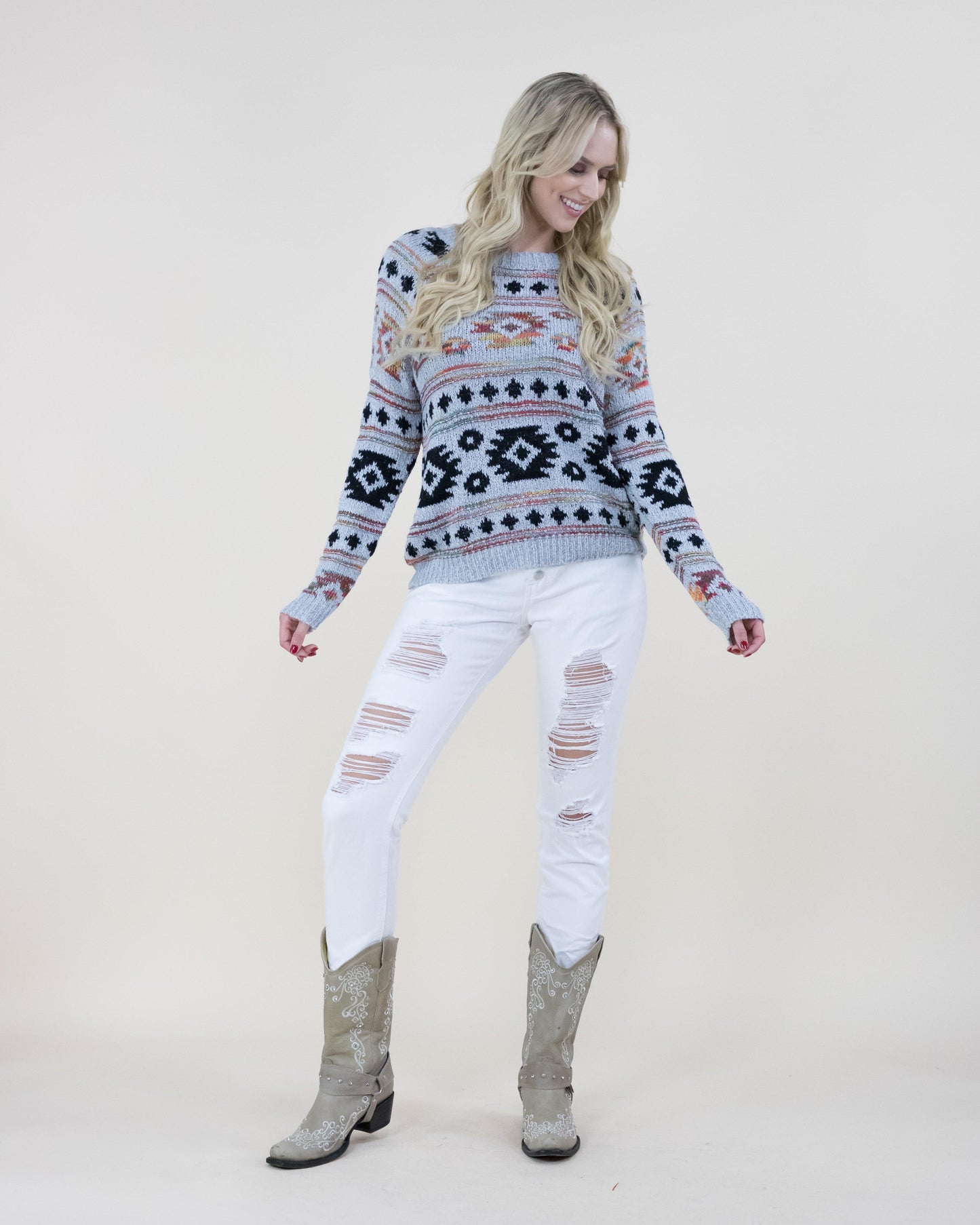 Vibrant Color Aztec Print Sweater