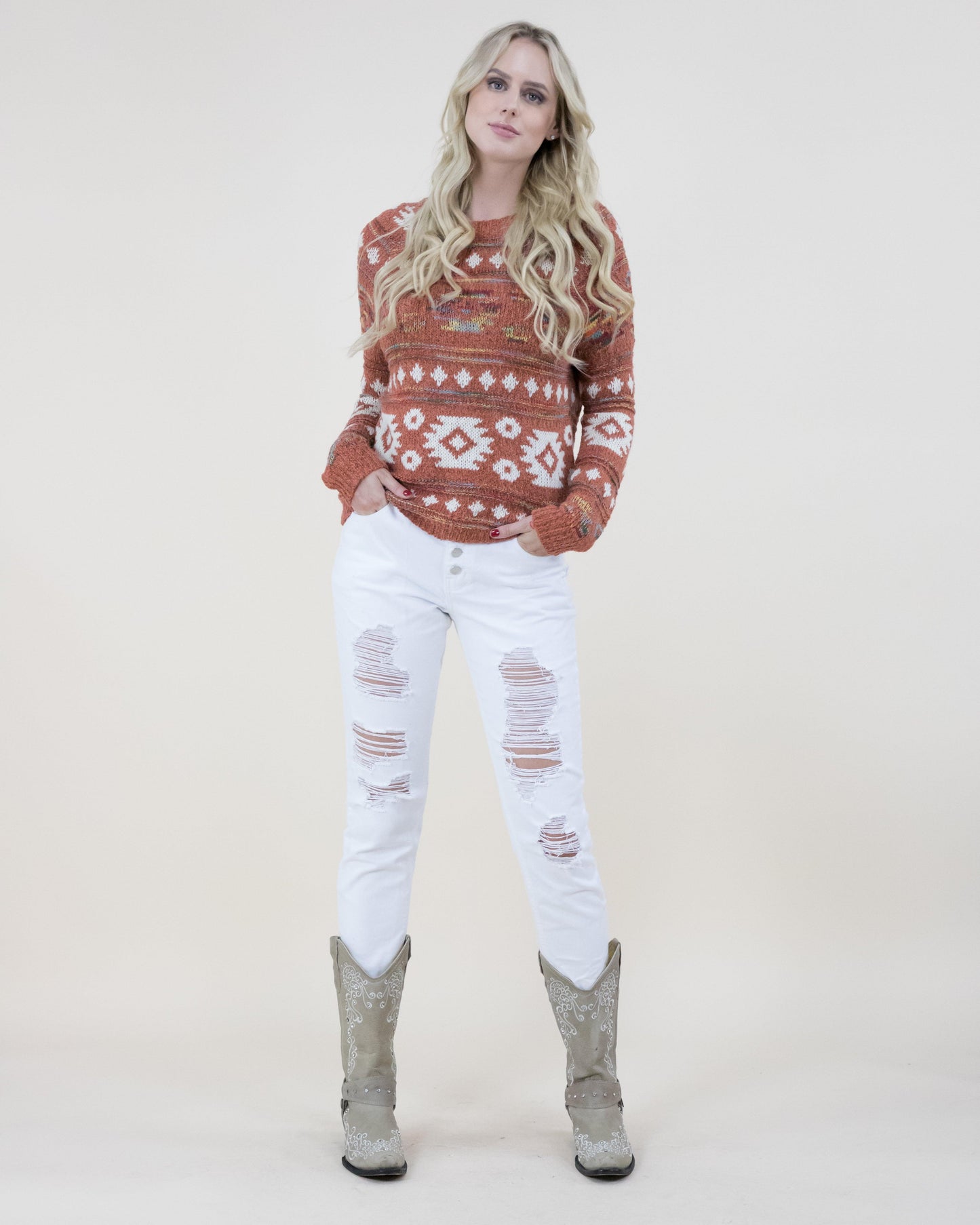Vibrant Color Aztec Print Sweater