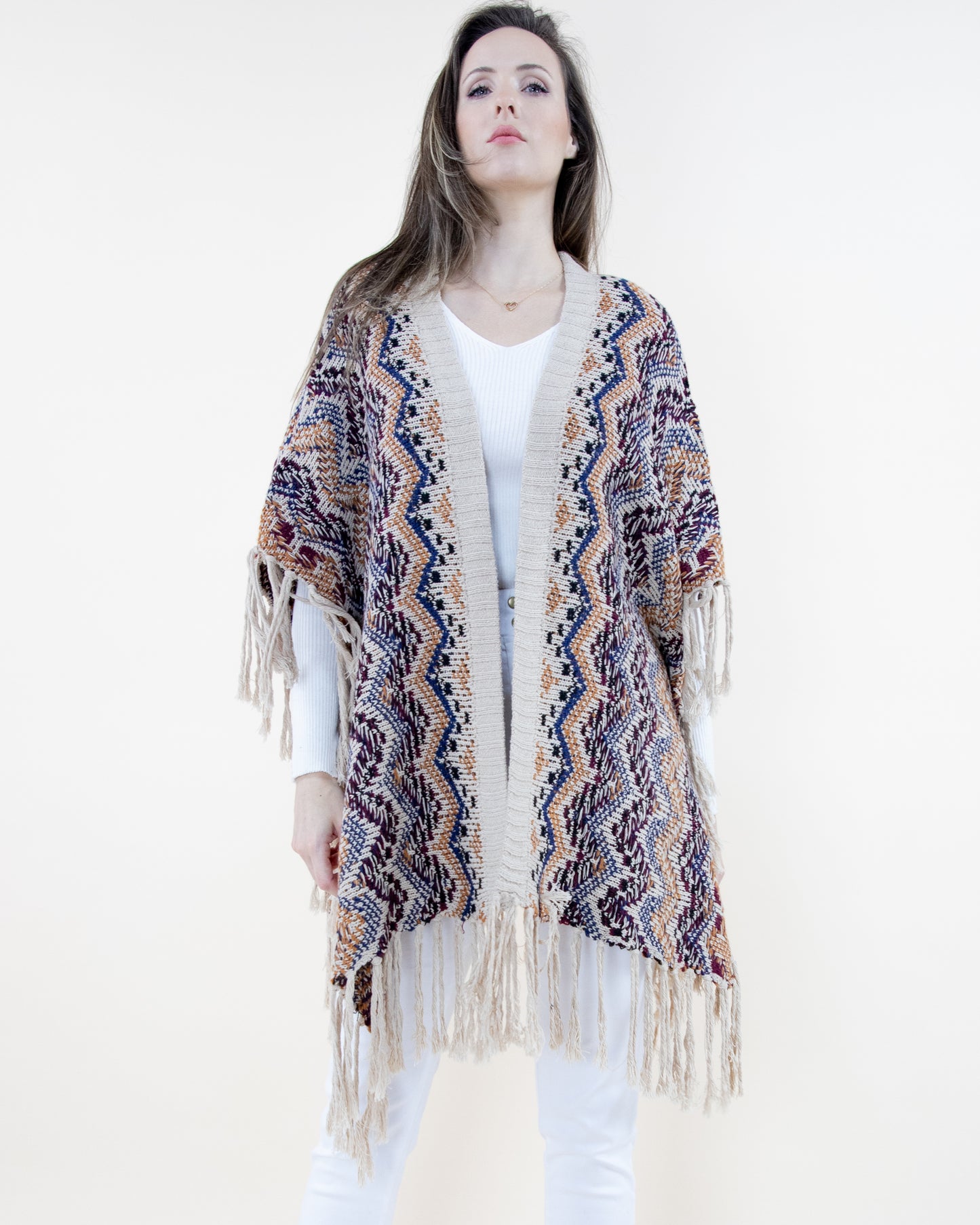 Wavy Knitted Kimono w/ Fringe