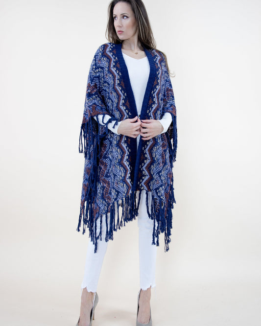 Wavy Knitted Kimono w/ Fringe