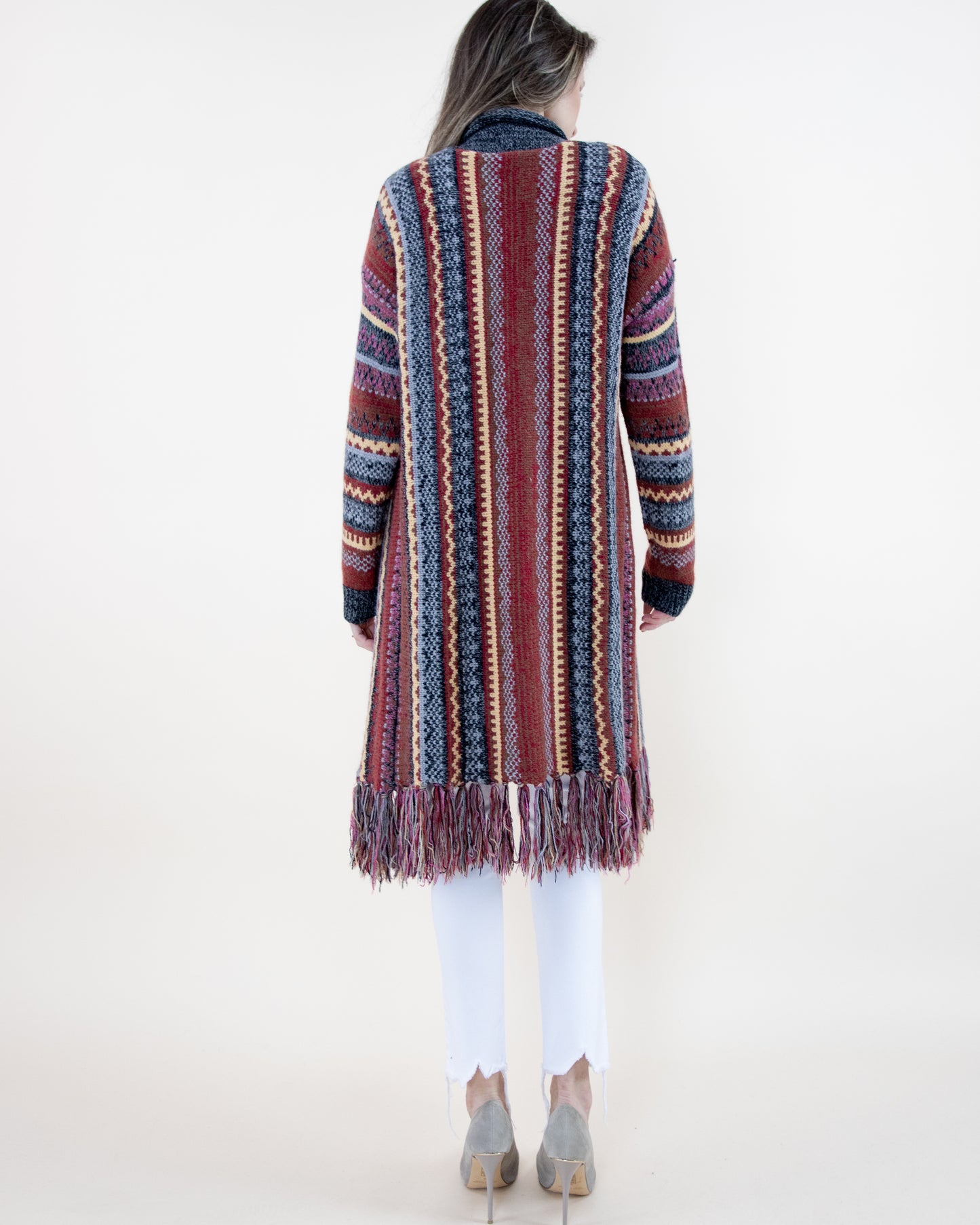 Bohemian Tribal Stripe Cardigan w/ Fringe