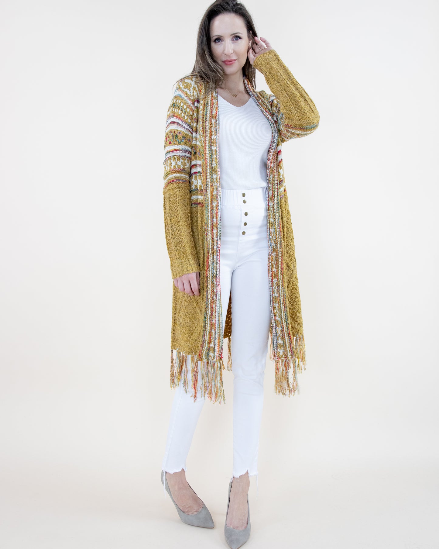 Upper Tribal Stripe Cardigan w/ Fringe - (S/M, L/XL)